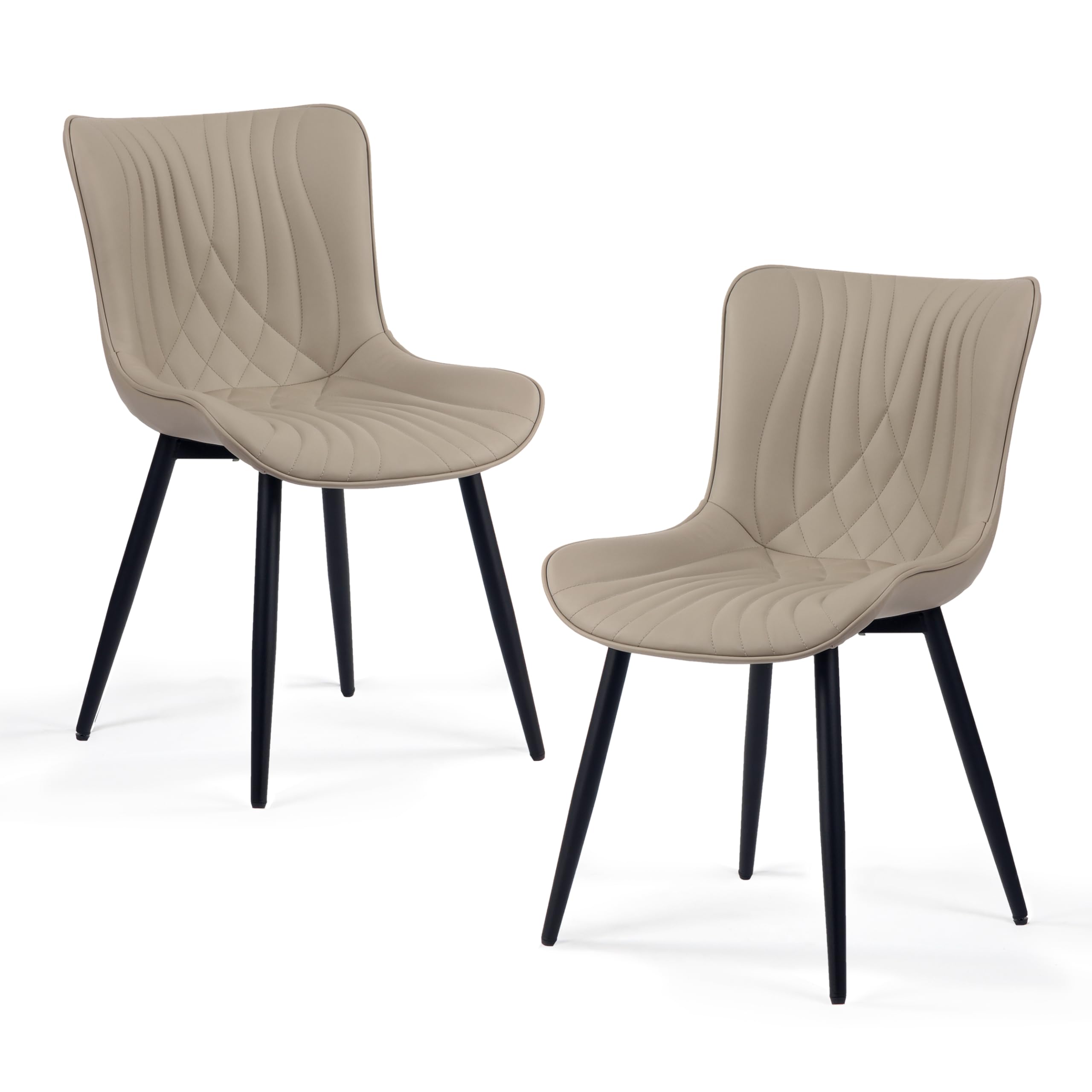 YOUTASTE Esszimmerstühle 2er Set, Kunstleder & Lehne, Küchenstühle Khaki | Bequemer Polsterstuhl mit Metallbeine, Fischschwanz-Design, Essstühle für Esszimmer, Küche, Wohnzimmer