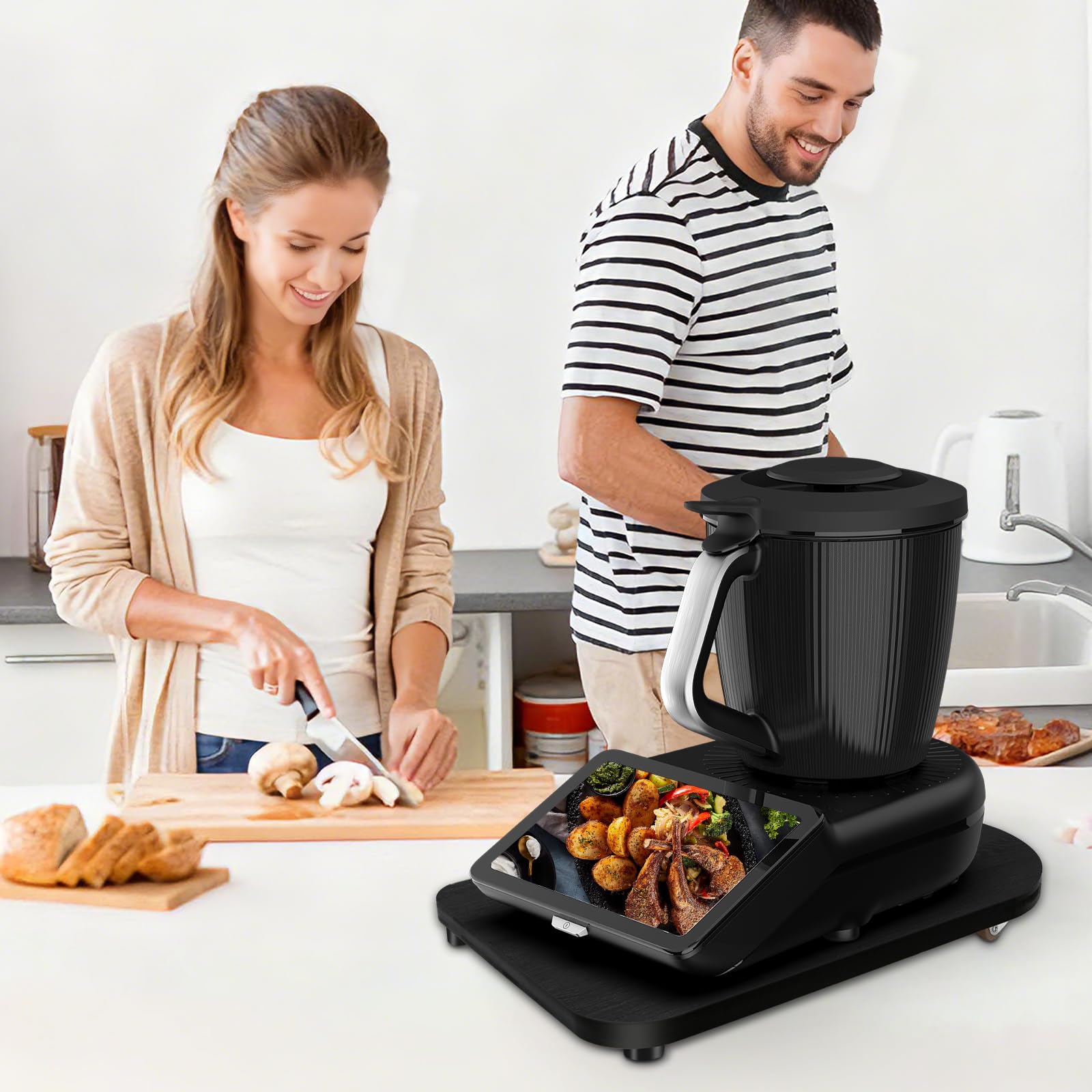 Tavola scorrevole in legno per Bimby TM7, con ruote a 360° e tappo, spostamento senza sforzo del robot da cucina, piedini in gomma antiscivolo per supporto sicuro, accessori TM7 di alta qualità