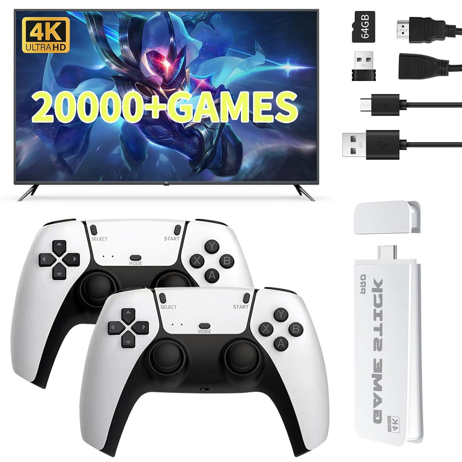 2025 Wireless Video Games for Tv Gaming, Retro Gaming Console with Game Stick 4K HD Game Stick, Plug & Play TV Video Game Set for 2 Player with 23 Emulators 21K+ Games 2.4G Wireless