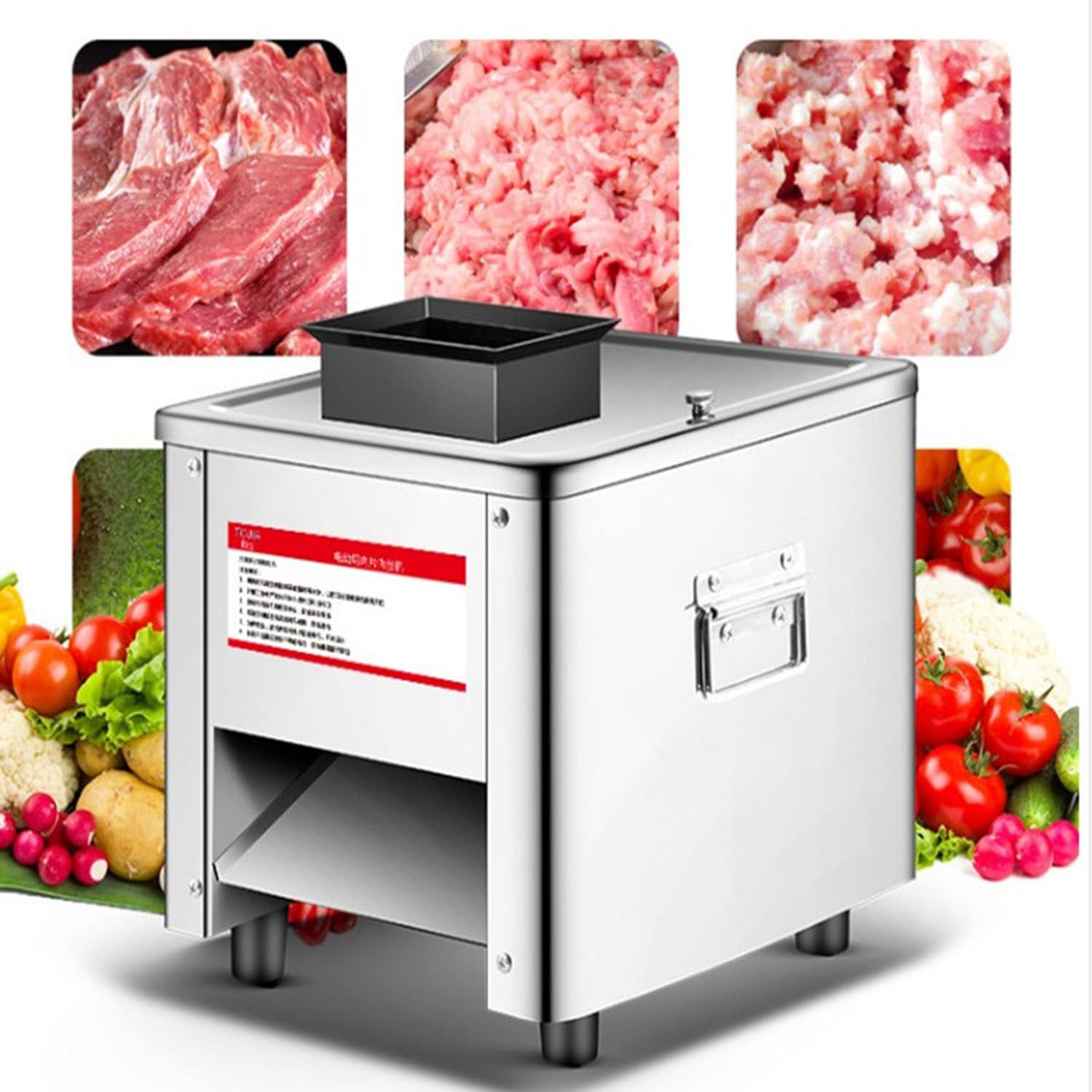 Machine de transformation de viande pour tranches, bandes cubes 850 W – Trancheuse de viande électrique pour porc, poulet, poisson désossé, en acier inoxydable, pour la famille et les communes