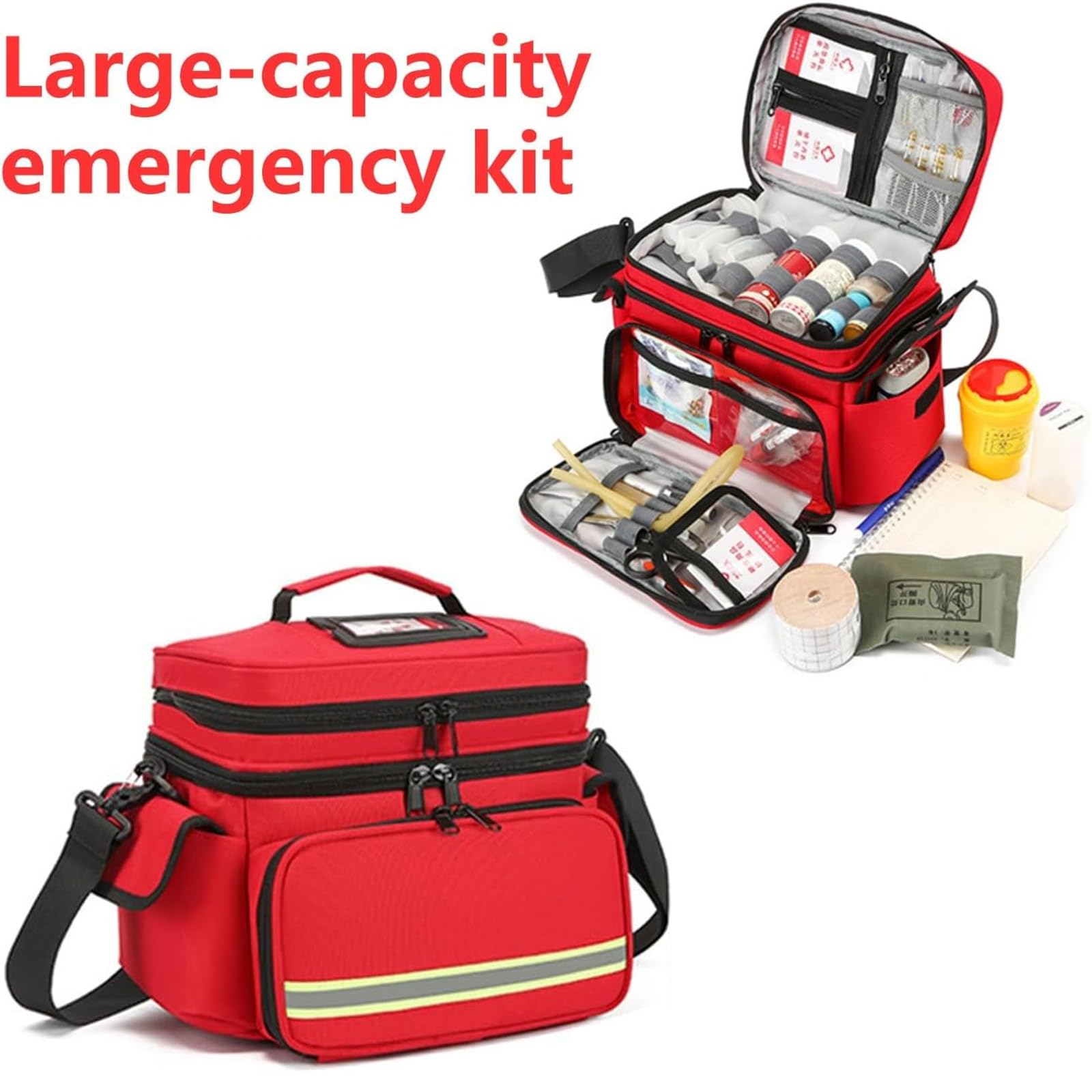 Bolsa De Primeros Auxilios Vacía Profesional, Bolsa Táctica Médica De Primeros Auxilios Con Múltiples Bolsillos, Doble Capa Y Duradera, Bandas Reflectantes Y Viaje Seguro, Para Médicos De Enfermería.