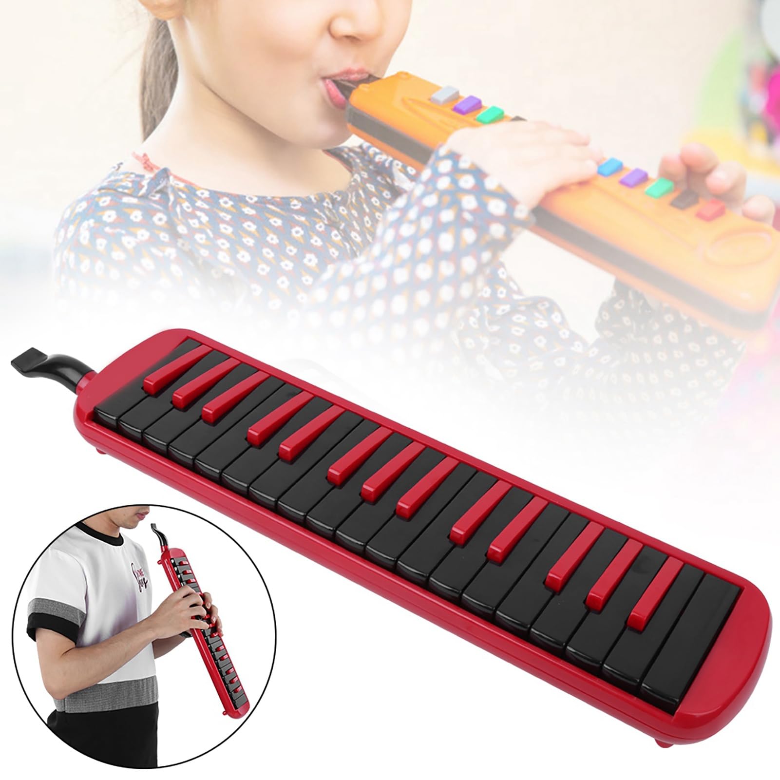 Melodica 32 tasti blu strumento musicale a fiato adatto alla pratica (Rossa)