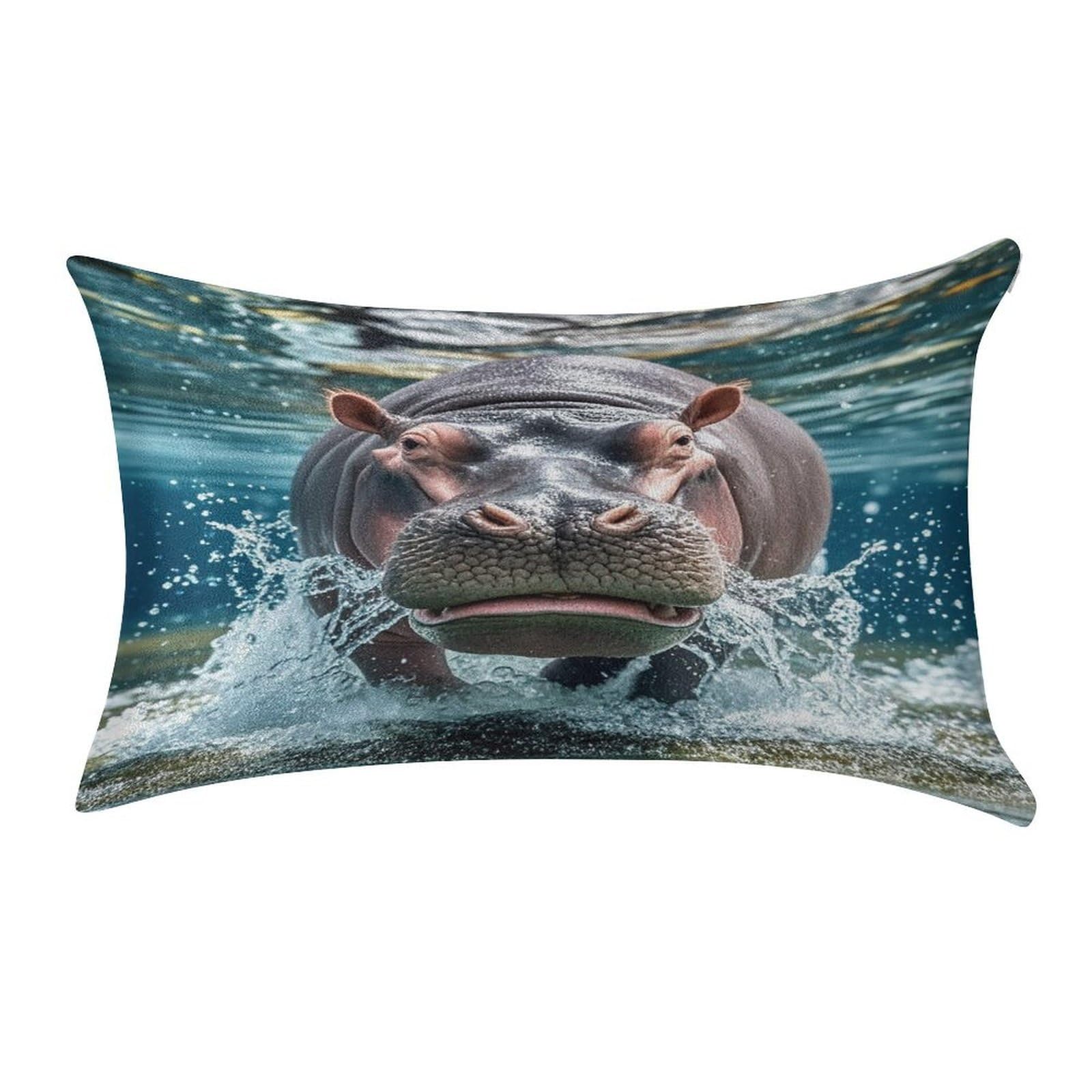 Diving Hippo Pillowcase Decorative Throw Pillow Cover Gold Velvet Cushion Covers Lumbar Pillow Cover Long Pillow Case Luxury Cushion Case Pillow Sham Pillow Protector 20" X 12"