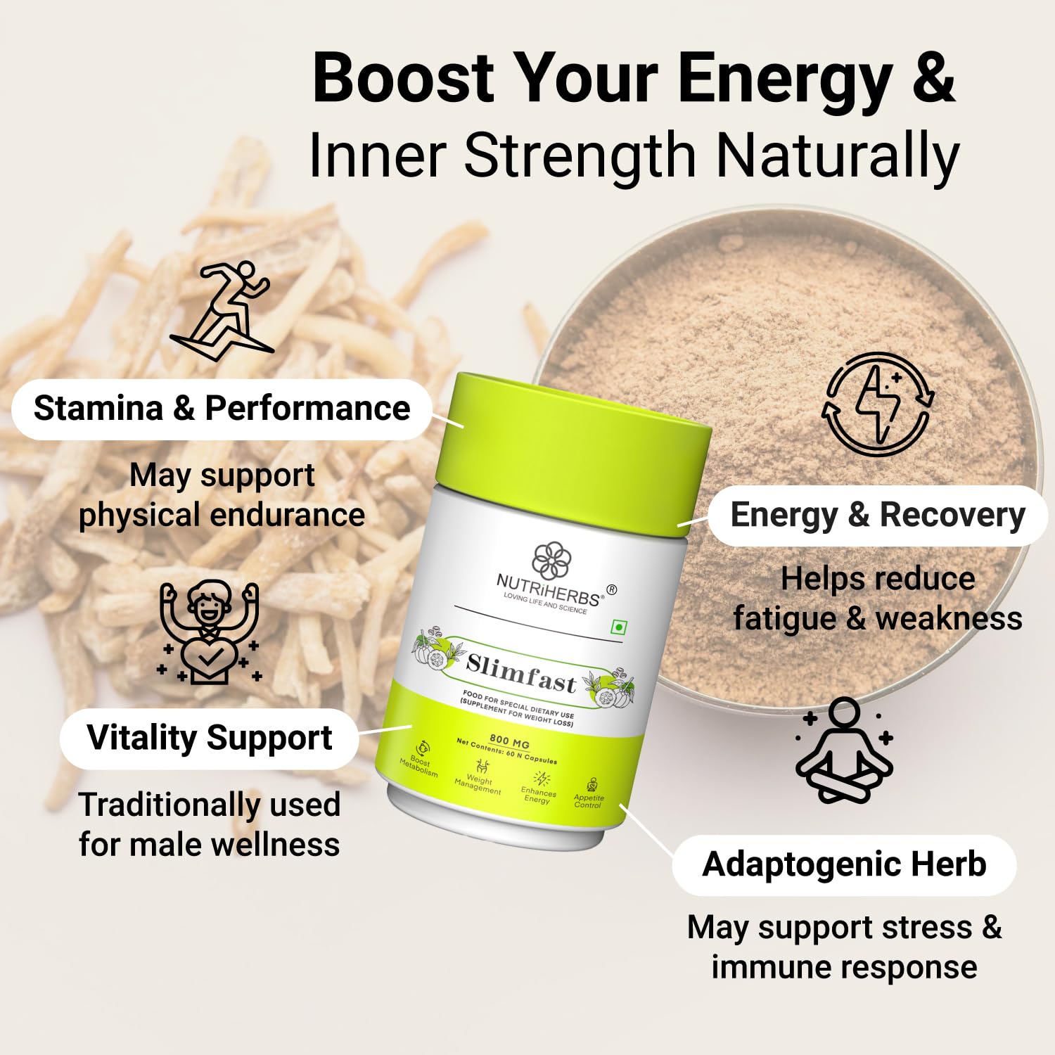 NUTRI HERBS Safed Musli Extract Capsules 800mg – Supplement for Men's Muscle Strength, Stamina, Energy, and Immunity – Organic Safed Musli Root (30 Capsules) — Amazon image 5