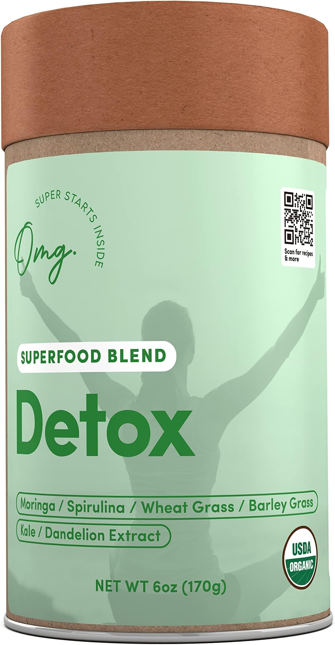 OMG! Superfoods Organic Detox Blend Powder - USDA Certified Organic - Moringa, Spirulina, Wheat Grass, Barley Grass, Kale, and Dandelion - 6 Ounces (1 Package)