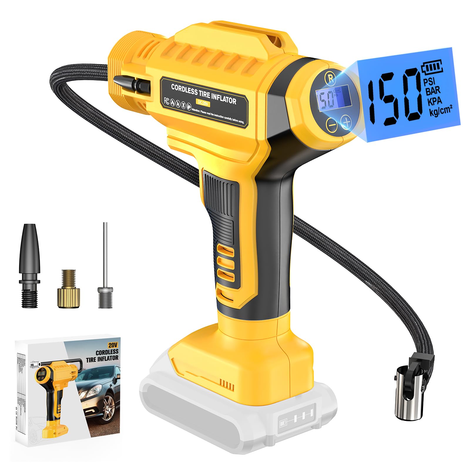 2024 New Cordless Tire Inflator Air Compressor for Dewalt 20V Max Battery, Portable Handheld Air Pump with Digital Pressure Gauge for Cars Motorcycles Bikes Sport Balls(Battery Not Included)