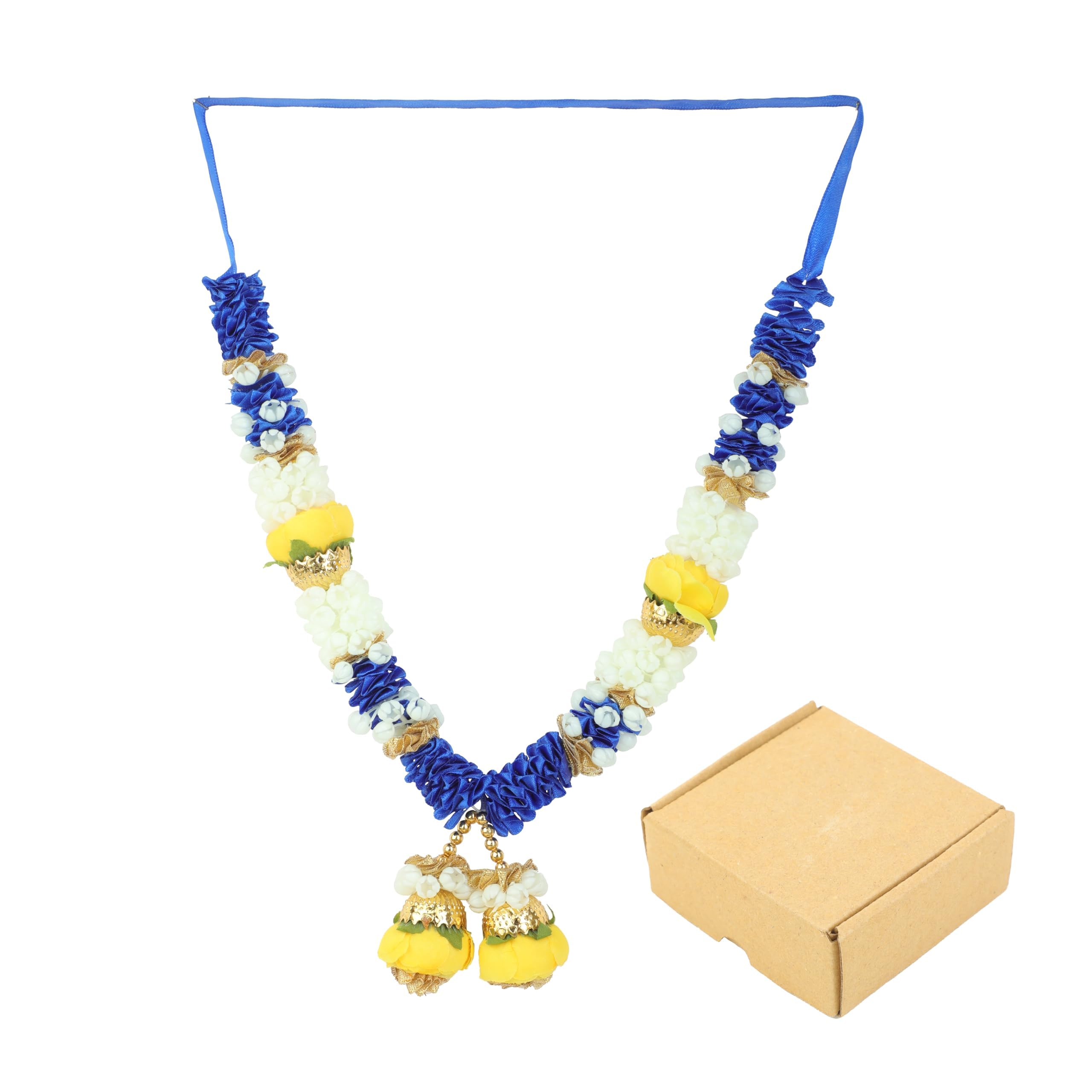 Artificial Mala Rose Flowers Ribbon Garland Haar Mala for Idol-Mala for God Statues Accessories Pooja Sringar Articles Ornament for Indian New year Decorations Festival (Size:-11") (Blue)