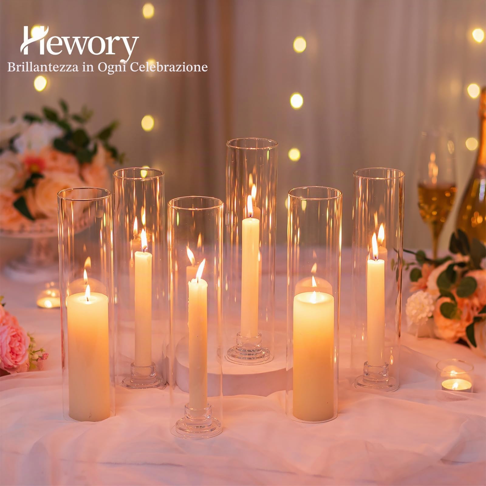 Cilindri di vetro per candele Hewory: set da 10 cilindri di vetro senza fondo per decorazione da tavolo per matrimoni, candelabri in vetro per decorazione da tavolo per matrimoni, Natale, candelieri