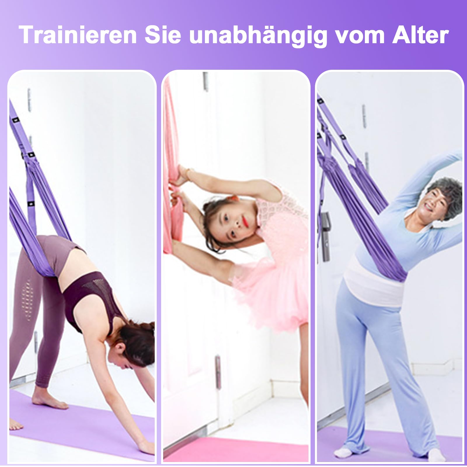 Aerial Yogatuch, Yogagurt Beinstretcher mit Türanker, Hochelastisches Stretching Band, Verstellbarer Yoga Gurt, Yogagurt für Ganzkörpertraining, Therapieschaukel, Schlingentrainer, Postnatale Erholung
