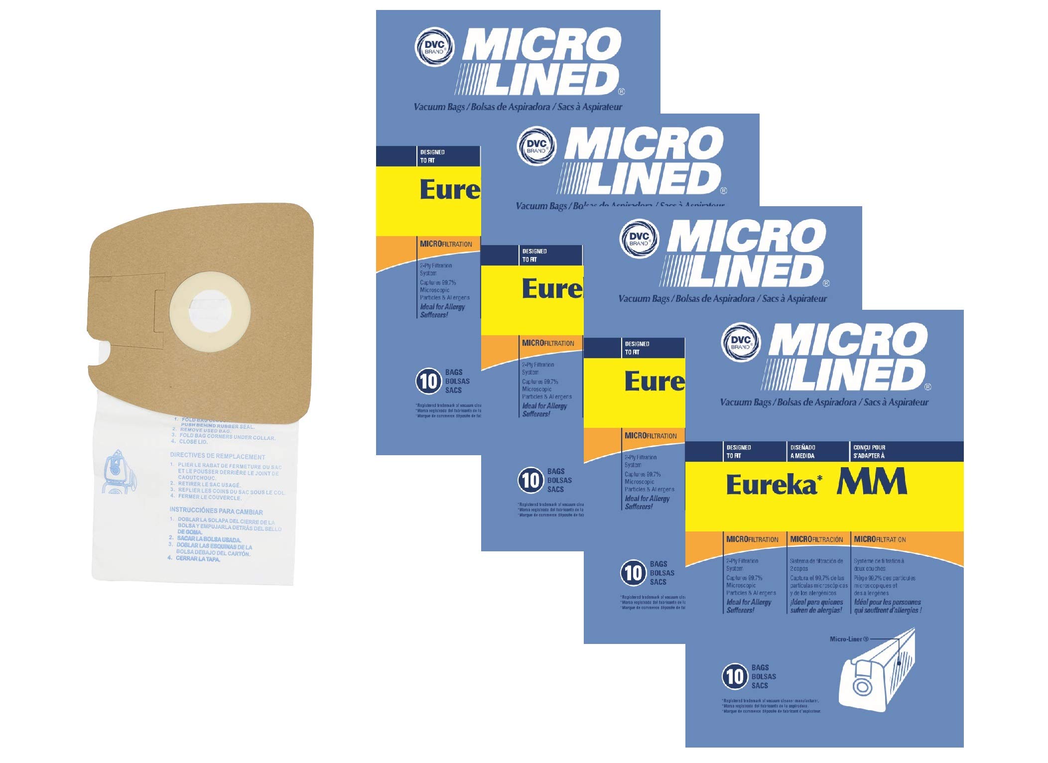 DVC Micro-Lined Paper Replacement Bags Style MM Fit For Eureka Canister Models 3670 and 3680 Series - 40 Bags
