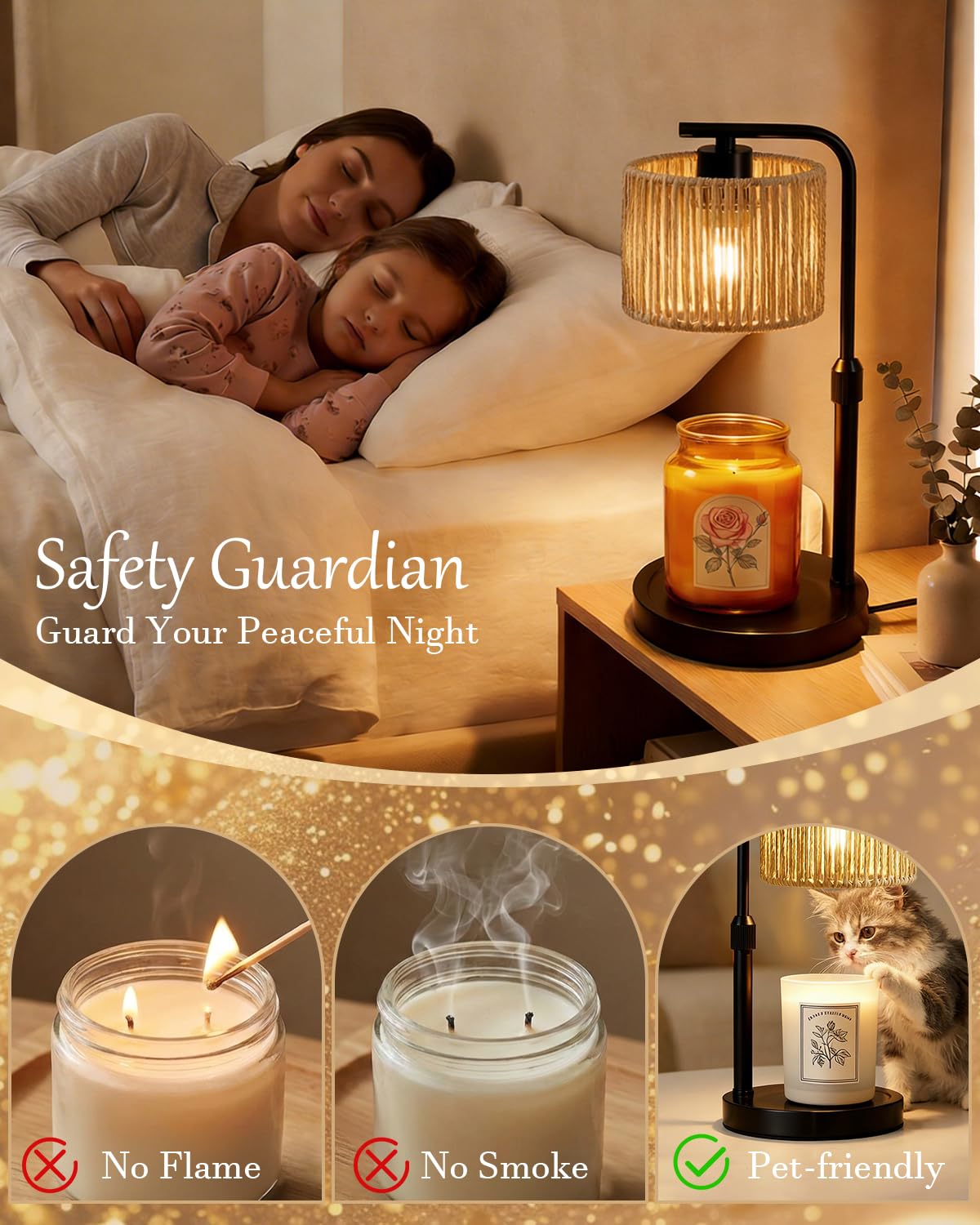 Lampada riscaldante per candele, dimmerabile con timer, altezza e luminosità regolabili, paralume in rattan boho e 2 lampadine, adatta per decorazione domestica, regalo di compleanno per donne e mamme