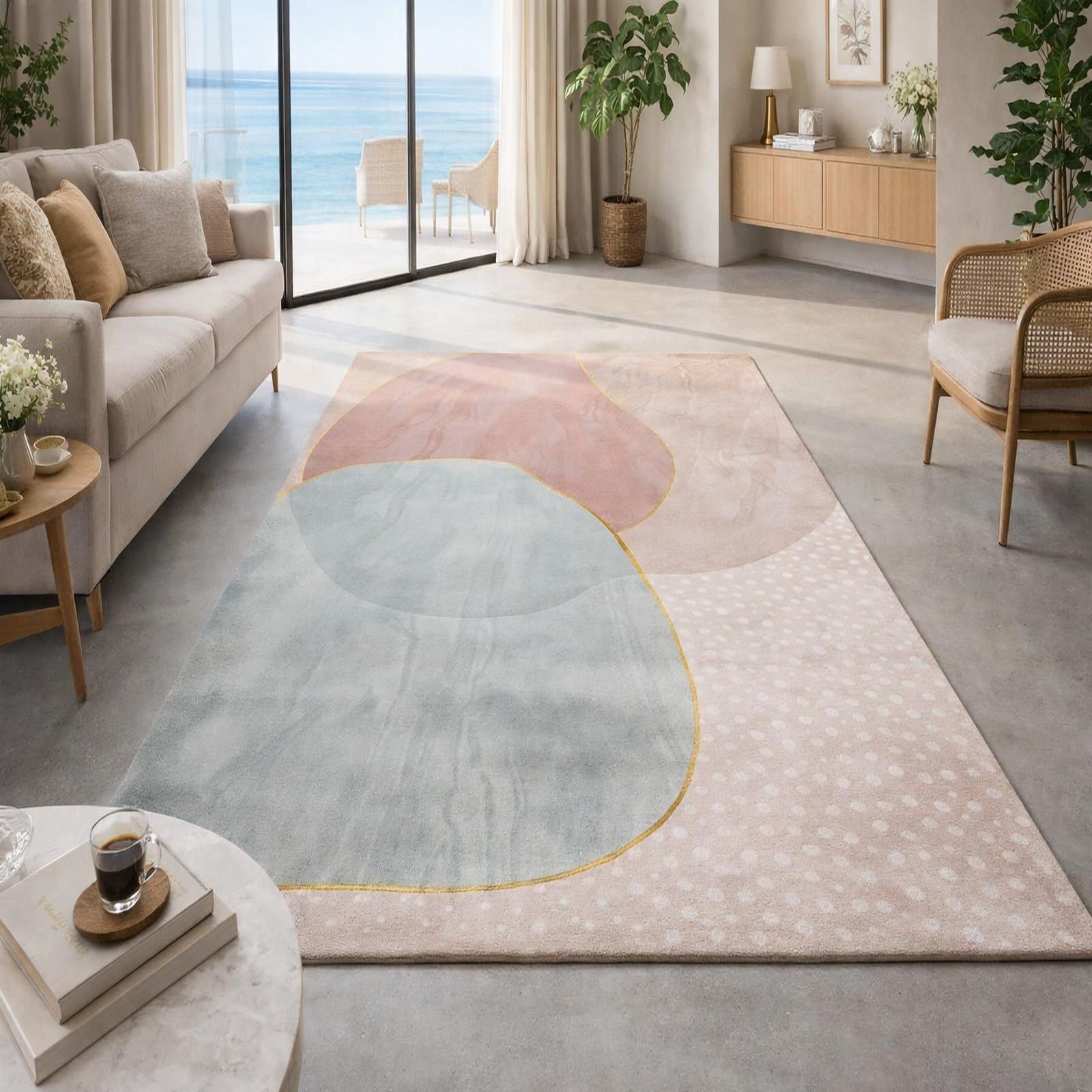 Tapis tableau abstrait moderne pastel 120x185 cm lavable et doux sous la table basse