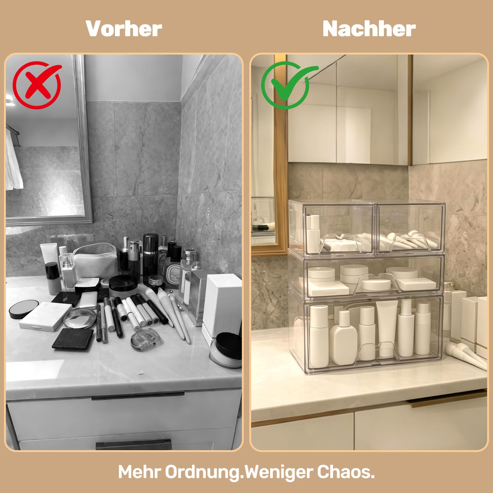 Stapelbare 4 Schubladen Kosmetik Organizer,Wattepads Aufbewahrung