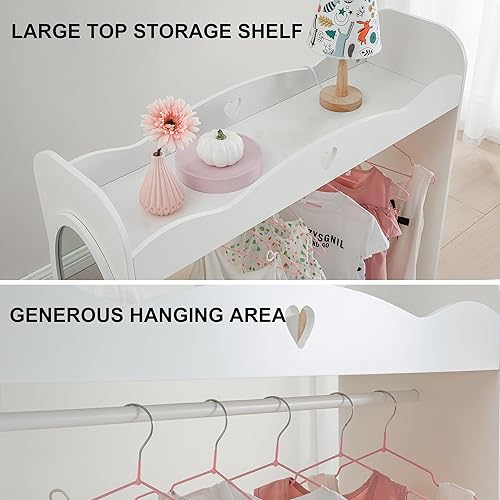 Miniatura 5 de RELIANCER Armario de disfraces para niños con espejo, armario colgante abierto con estante para ropa, vestidor de almacenamiento de disfraces para