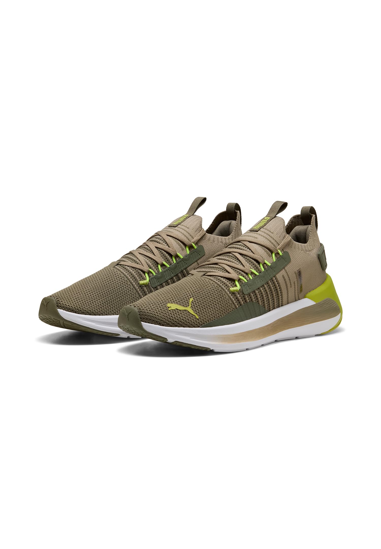 Puma SOFTRIDE Symmetry FUZION, Unisex Straßen-Laufschuh, Loden Green-Yellow ALERT-Puma White,