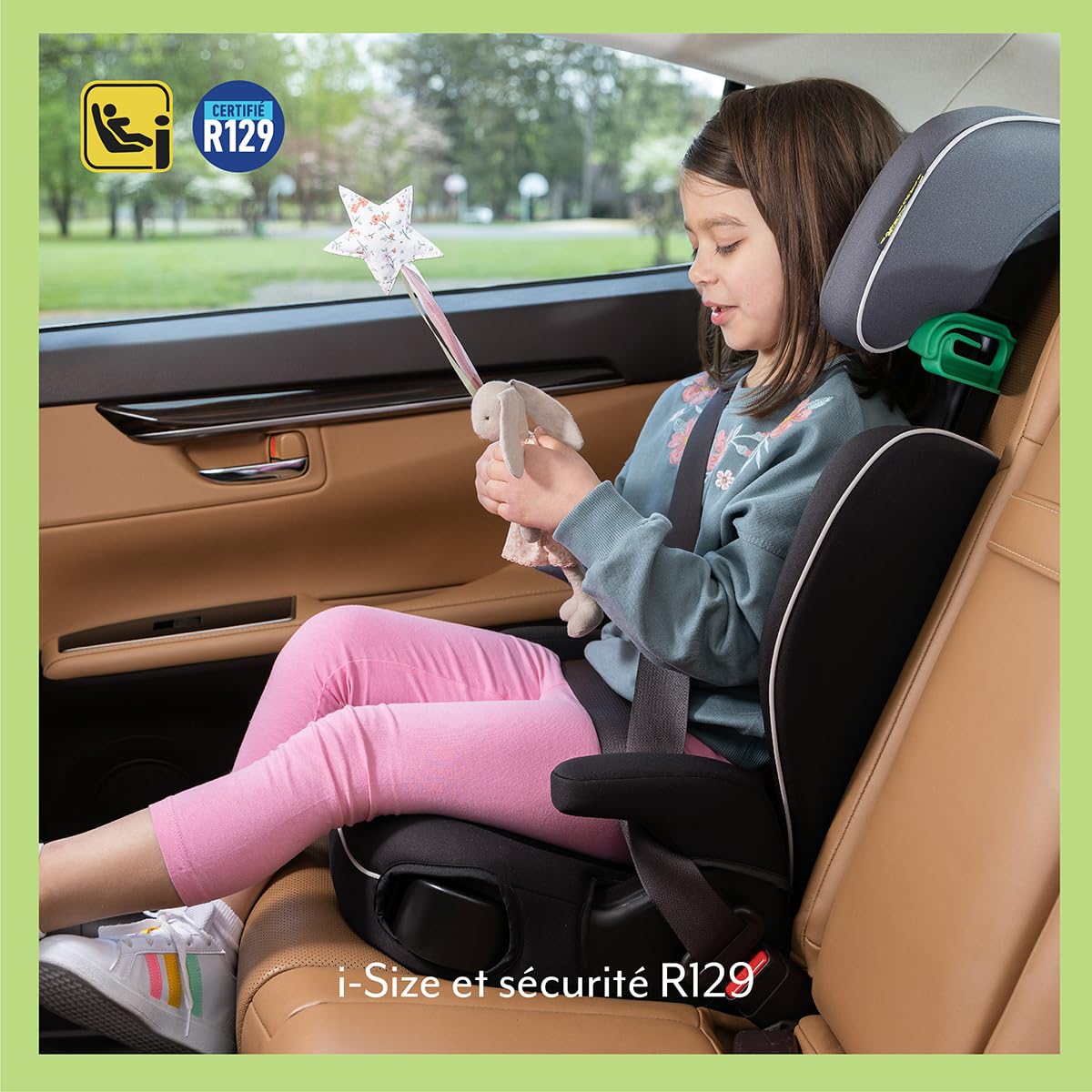 Graco Logico L i-Size R 129, Rehausseur de siège auto léger à dossier haut, Stature de 100 à 150 cm (environ 3 ans 1/2 à 12 ans) installation avec ceinture de sécurité, noir, Midnight