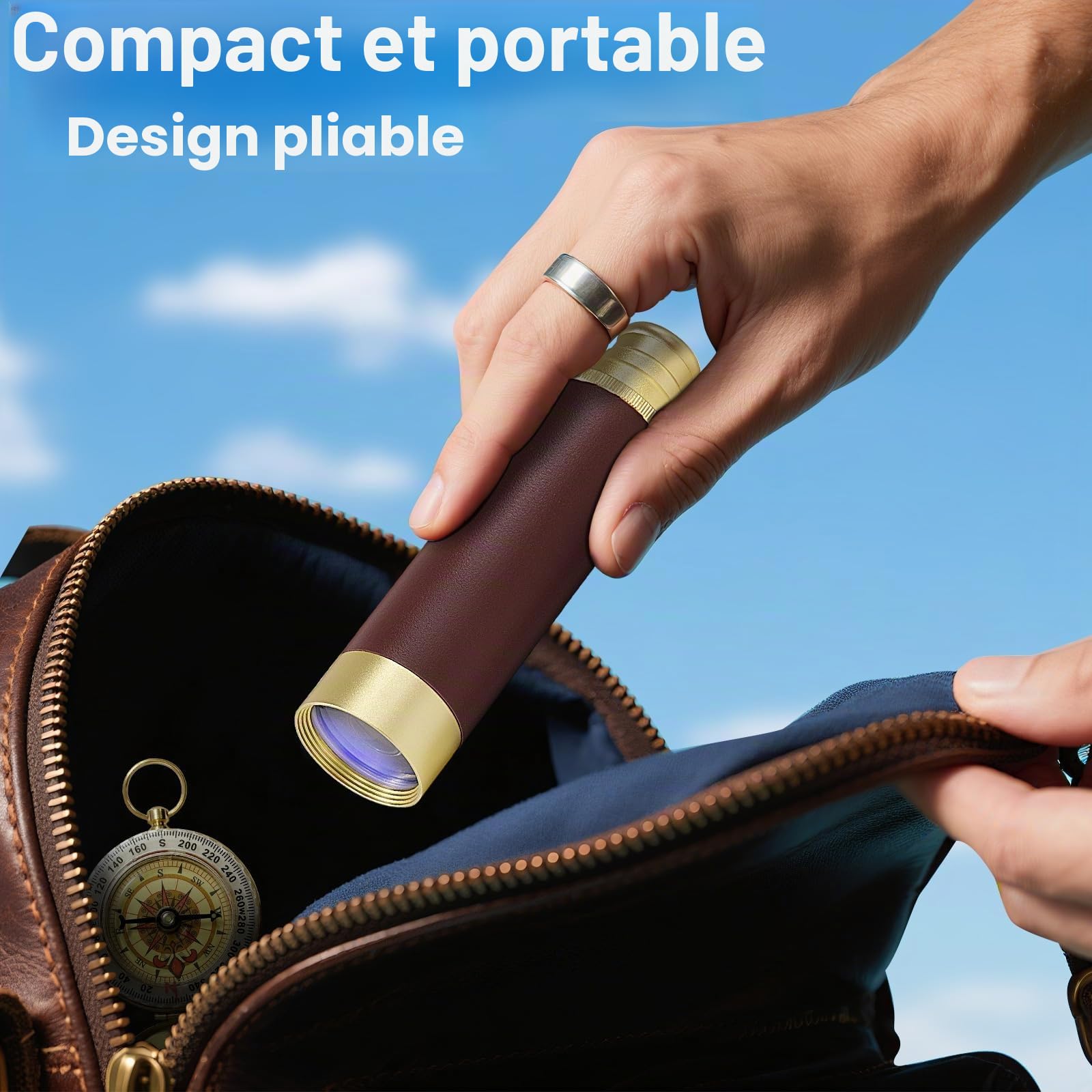 Télescope Pirate Rétro Monoculaire Zoomable 25x30 Vintage Longue Vue Enfant Lentille BAK-4 Imperméable Mini Télescope avec Boussole pour Adultes Camping Observation des Oiseaux