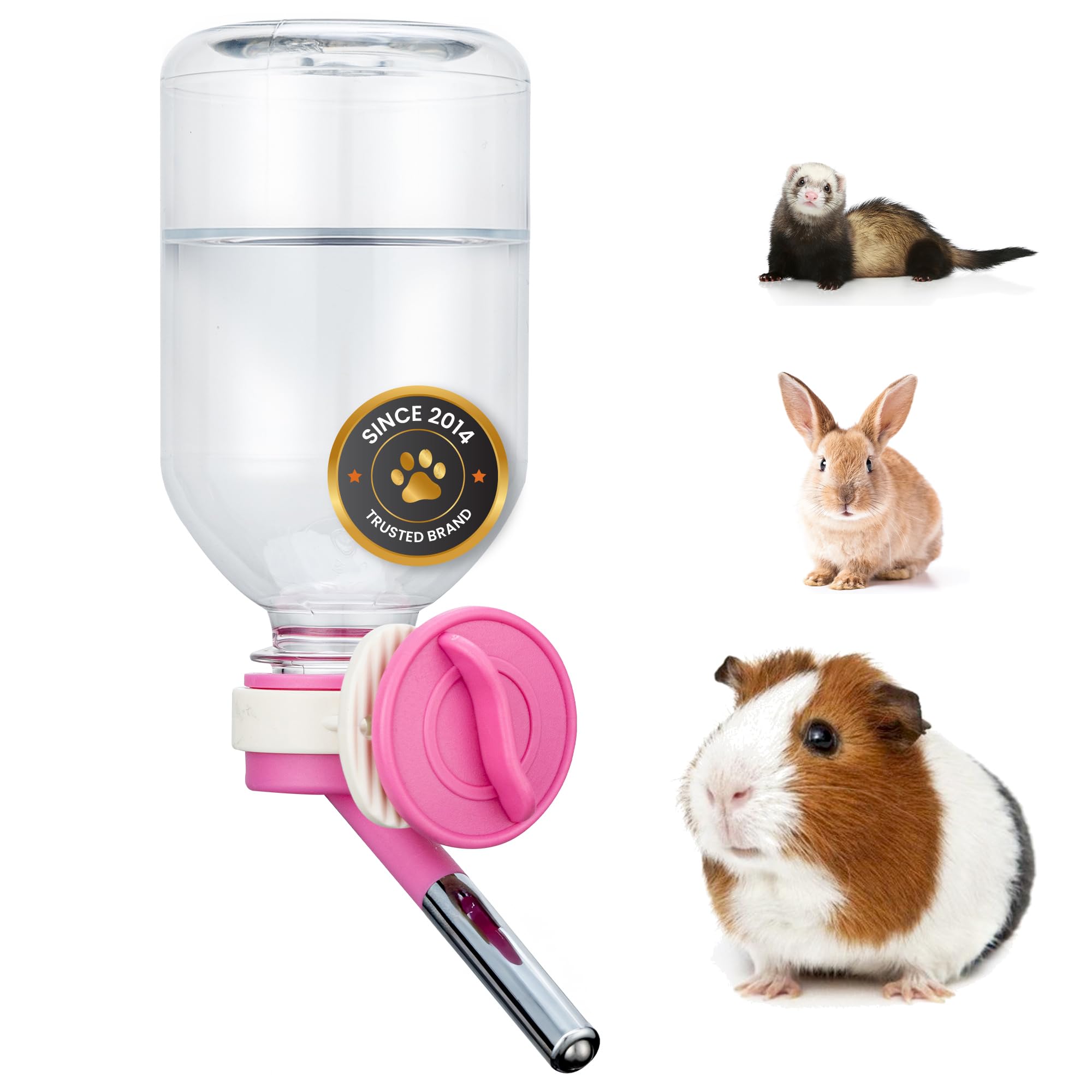 Choco Nose Patented No-Drip Water Bottle/Feeder for Guinea Pigs/Hamsters/Bunnies/Ferrets/Other Small Pets, Critters and Animals -for Cages, Crates or Wall Mount. 10.2 oz. Nozzle 10mm, Pink (C128)