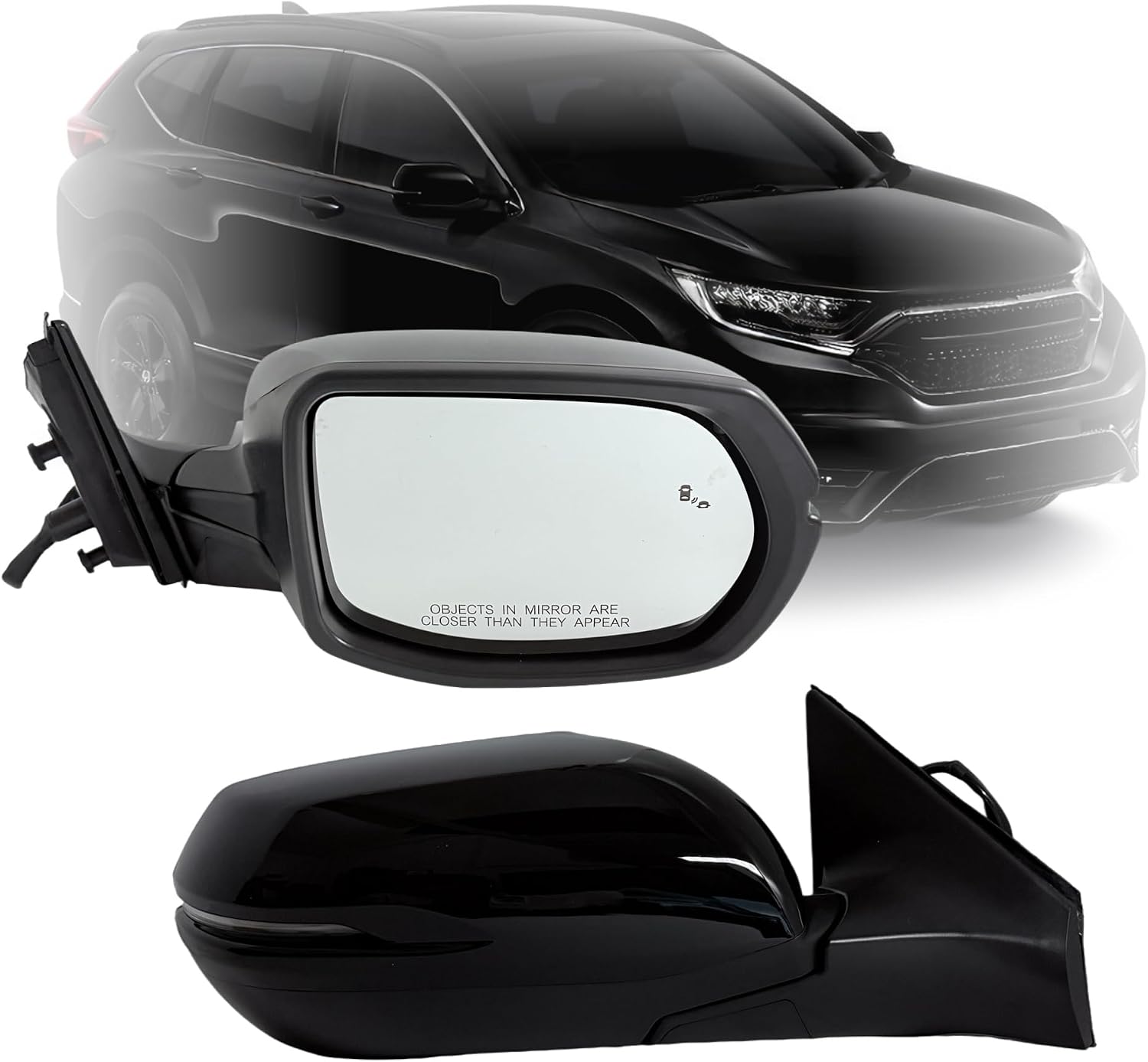 Passenger Side Mirror Compatiable With 2017-2022 Honda CRV With Power Glass Heated Turn Signals Blind Spot Manual Folding 9Pins Gloss Black