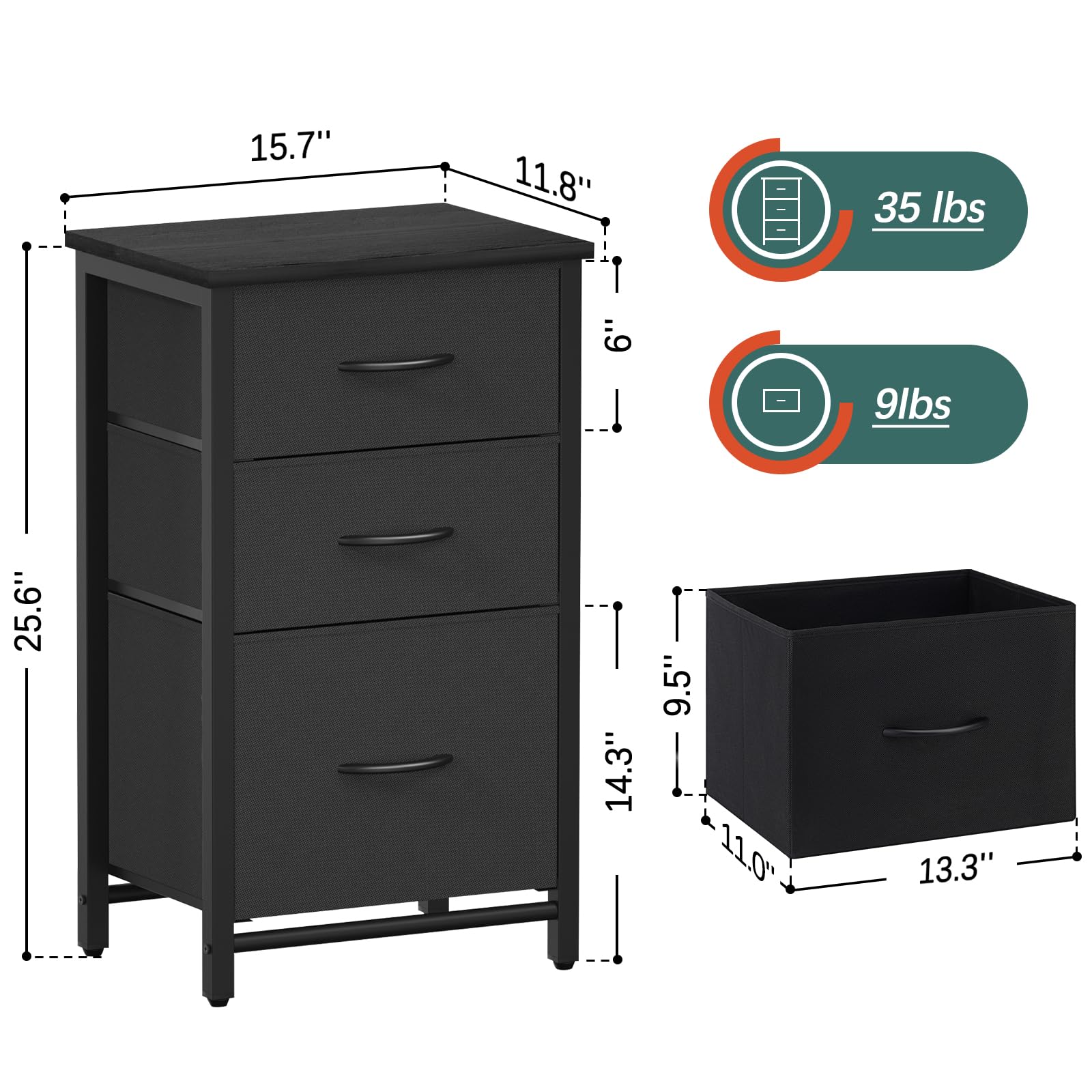 Yoobure Nightstand with Drawer, Night Stand Bedside Tables, Wood Nightstands with 3 Storage Drawers, Night Stands for Bedrooms, Small Night Table Kids Nightstand for Bedroom