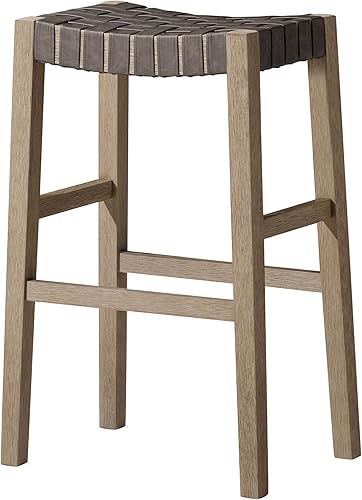 Maven Lane Emerson - Taburete de bar de 31 pulgadas de altura de barra sin respaldo en acabado de madera gris envejecida con asiento de cuero vegano