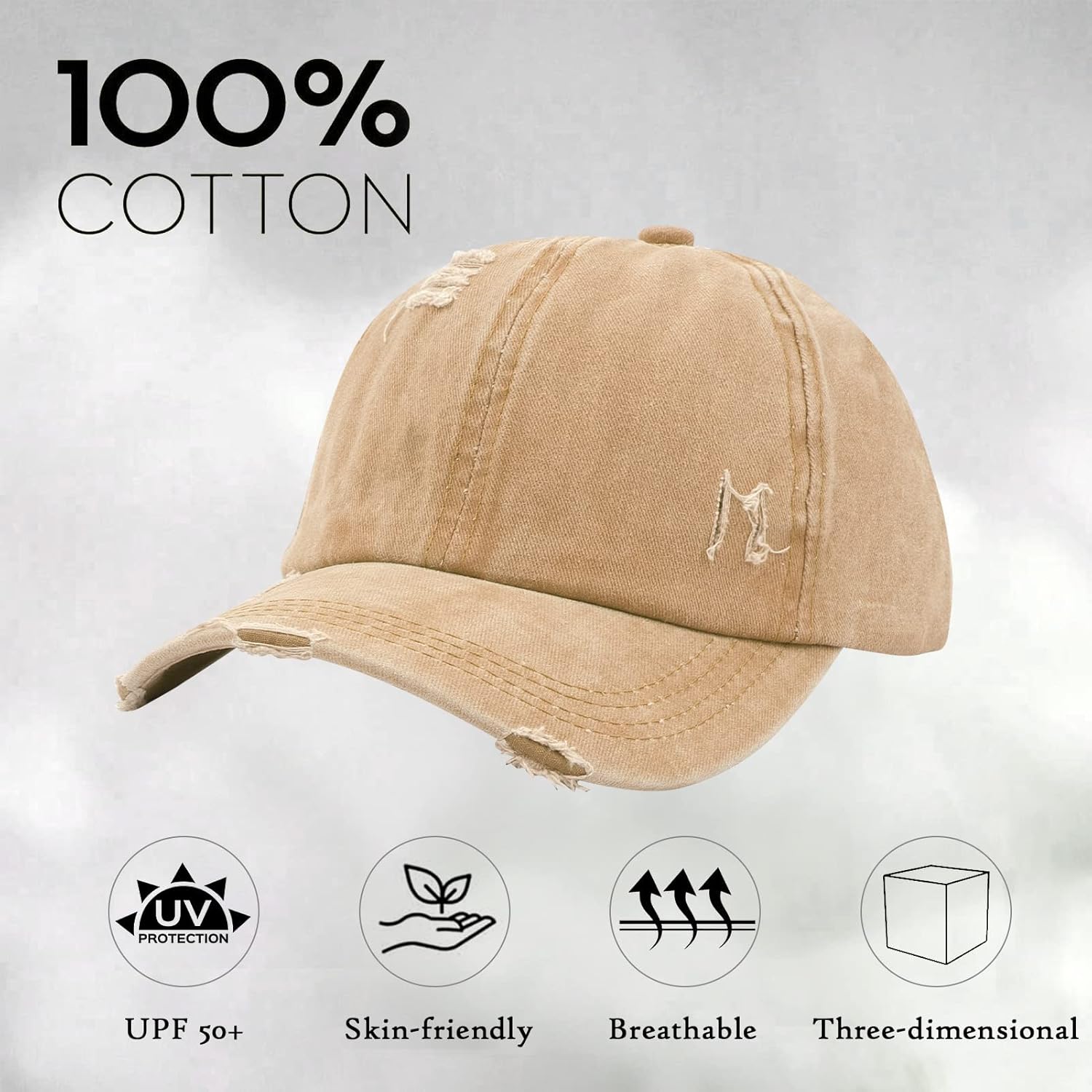 Criss Cross Ponytail Hat Women Washed Distressed Baseball Caps Adjustable High Messy Bun Ponycap - Image 3