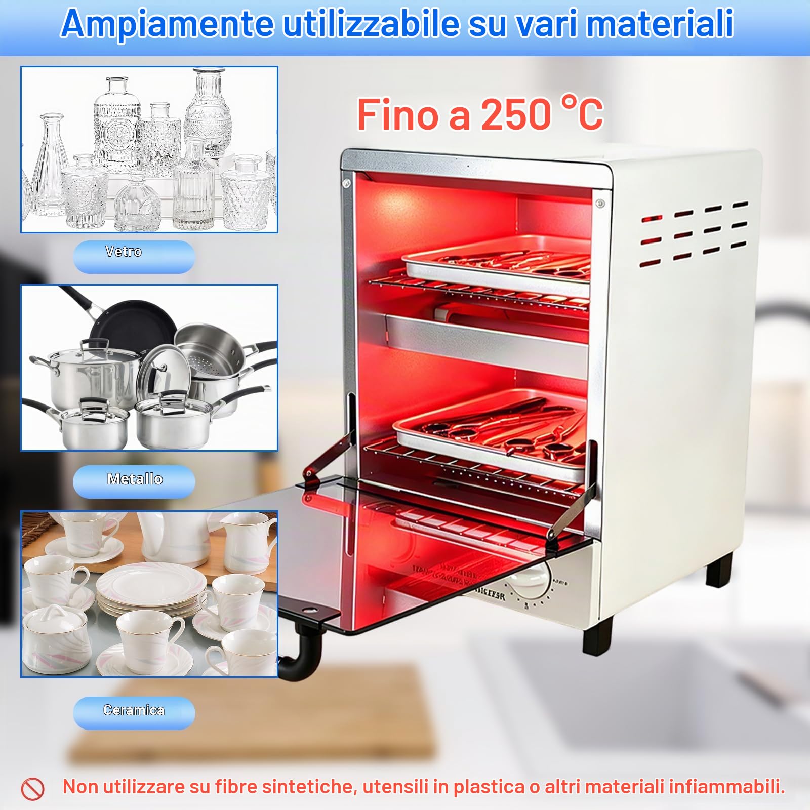 Sterilizzatore autoclave da 12 l, 1000 W, doppio scaldacqua a infrarossi, con timer da 30 minuti e regolazione della temperatura di 250 °C, sterilizzatore ad aria calda per strumenti per unghie