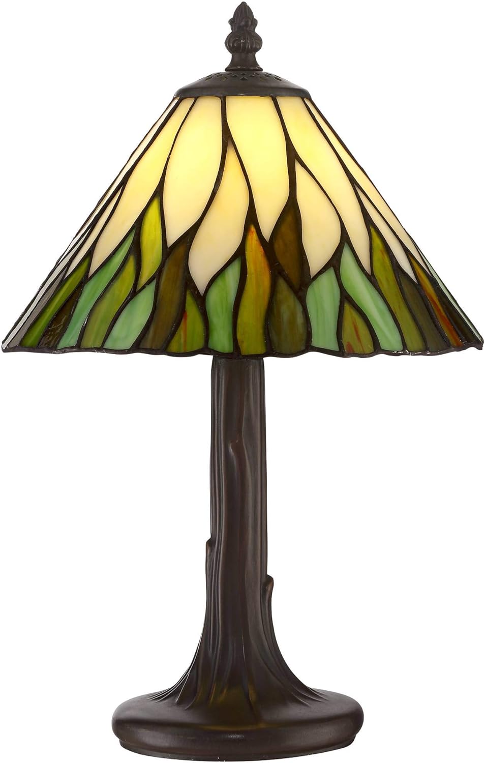 Robert Louis Tiffany Foglia Cottage Core Antique Tiffany Style Mini Accent Table Lamp 14 1/2" High Brown Tree Bark Green Yellow Stained Glass Shade Decor for Bedroom House Bedside Nightstand Home