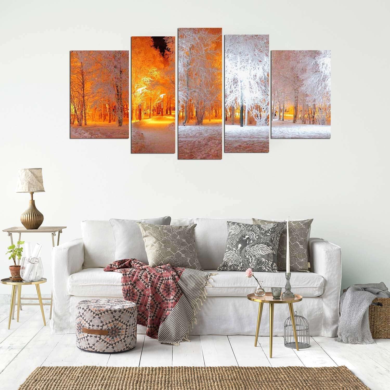 Startonight Glass Wall Art Acrylic Decor Set Soft Light in Park, and a Contemporary Clock Set of 5 Total 35.43 X 70.87 Inch 100% Original Artwork the Ultimate Wall Art