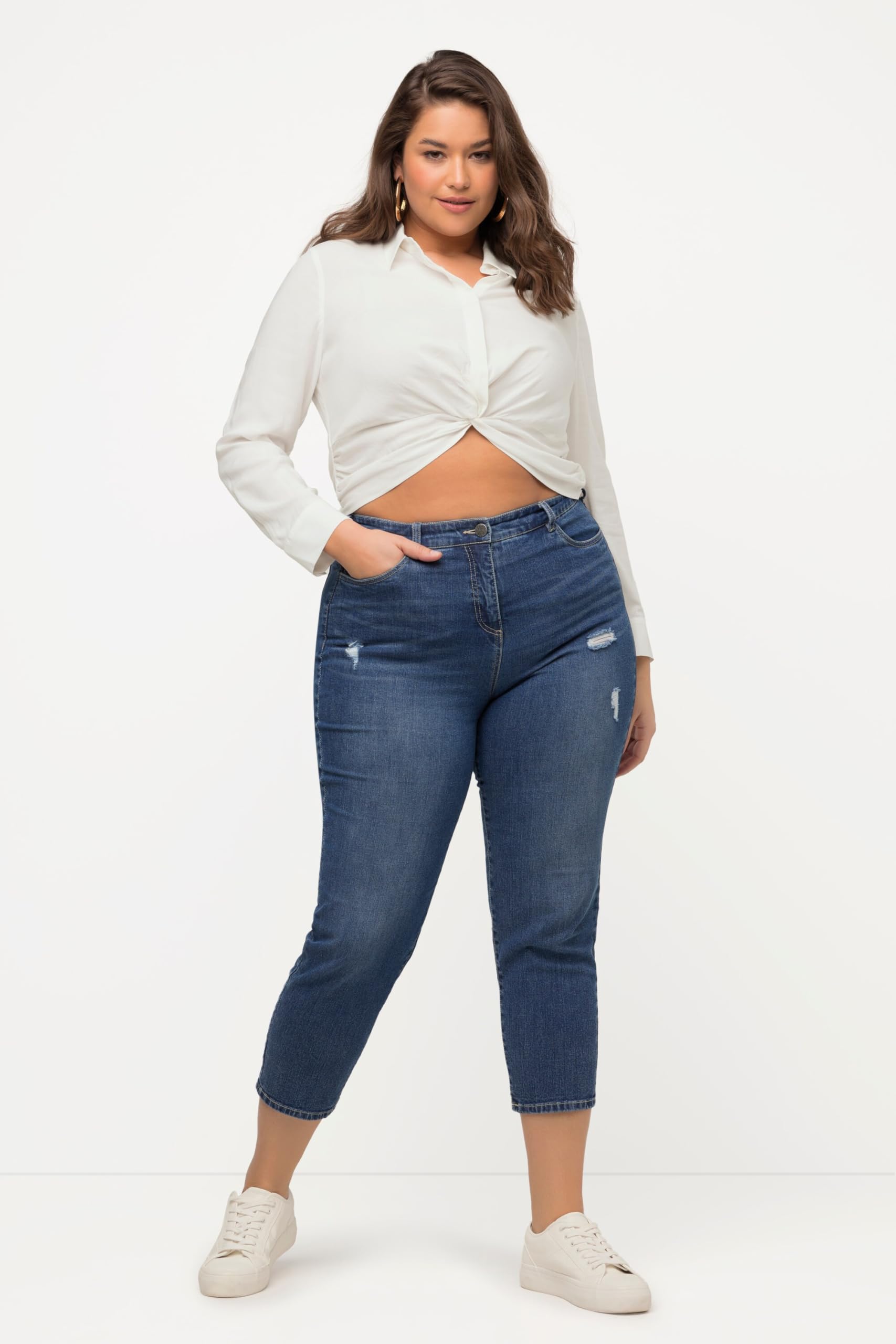 Ulla Popken Camicia Corta con Nodi, Collo da Camicia e Maniche Lunghe 813576