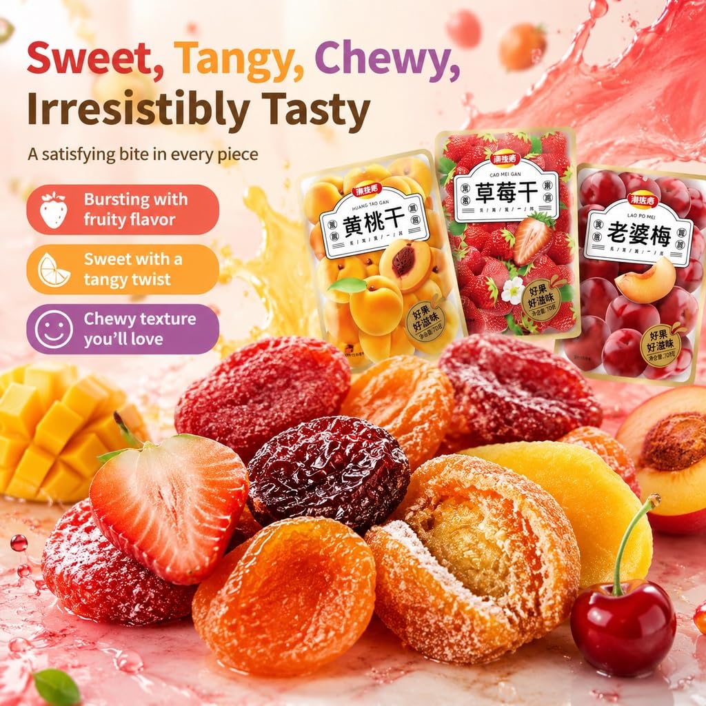 Bocadillos Secos De Frutas Mixtas, Paquete 30 (70 G/bolsa), Variedad 5 Sabores: Fresa, Mango, Ciruela, Conservas Naturales, Bocadillo Tarta Dulce Masticable(Flavor 2)