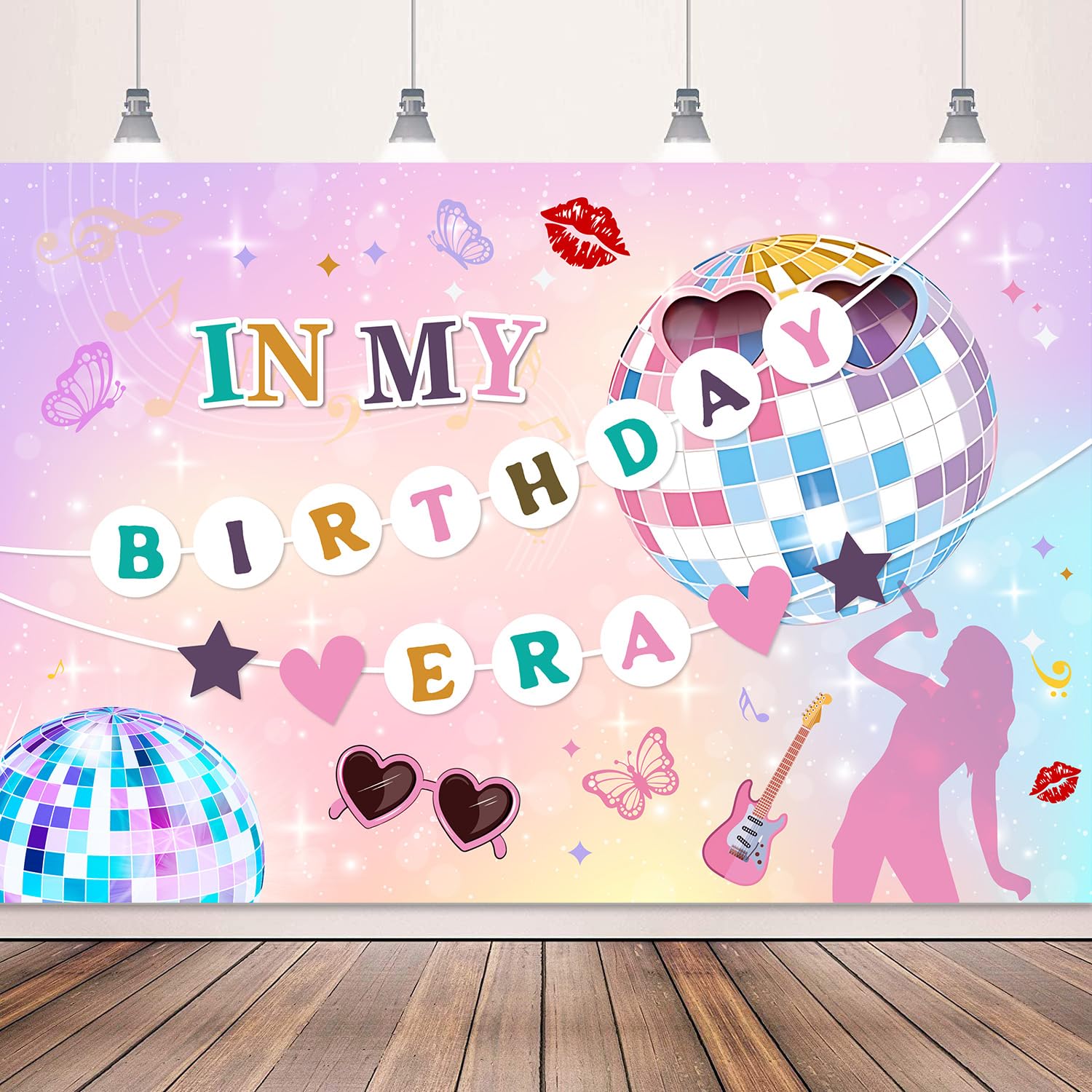 "In My Birthday Era" Backdrop Banner - 5x3 Ft Disco Ball Design, Pastel Rainbow | Photo Booth Party Decoration