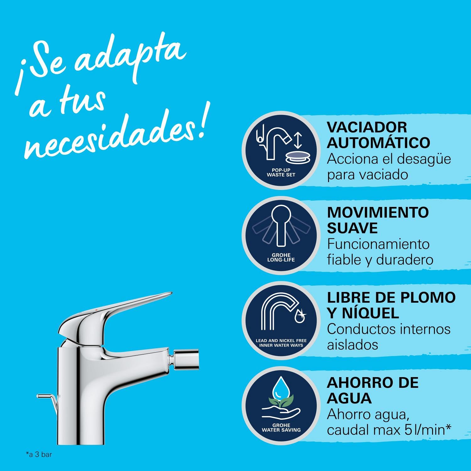 GROHE Swift Quickfix-Grifo de bidé 1/2", Cromo, Menor consumo de agua, 24332001