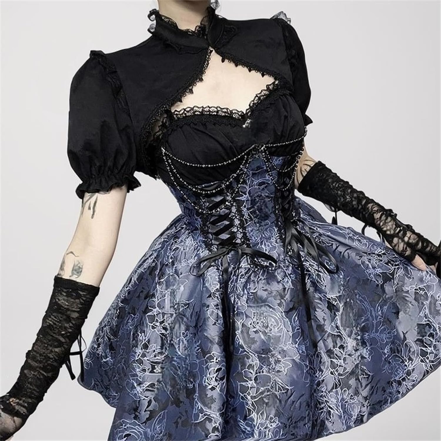 win2win Goth Bolero Crop Shrug Top Women Punk Puff Sleeve Y2k Victorian Rave Mock Neck - Image 2