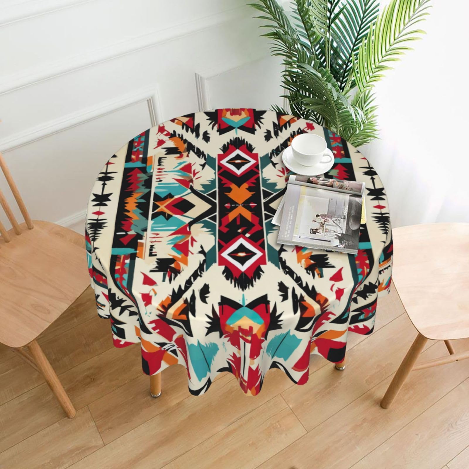 UVBDF Native American Pattern Print Multipurpose Round Tablecloth 60in Polyester Cover for Coffee Table Kitchen Desk Home Gift