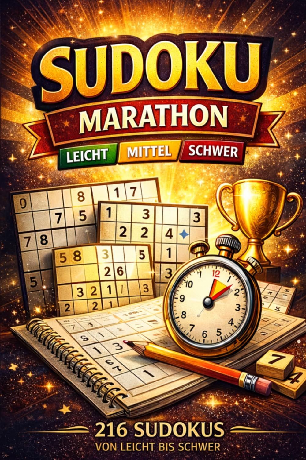 Sudoku Marathon – 216 Rätsel von leicht bis schwer: Knifflige Sudoku-Herausforderung für Erwachsene – In verschiedenen Größen und Schwierigkeitsstufen – Für stundenlangen Rätselspaß