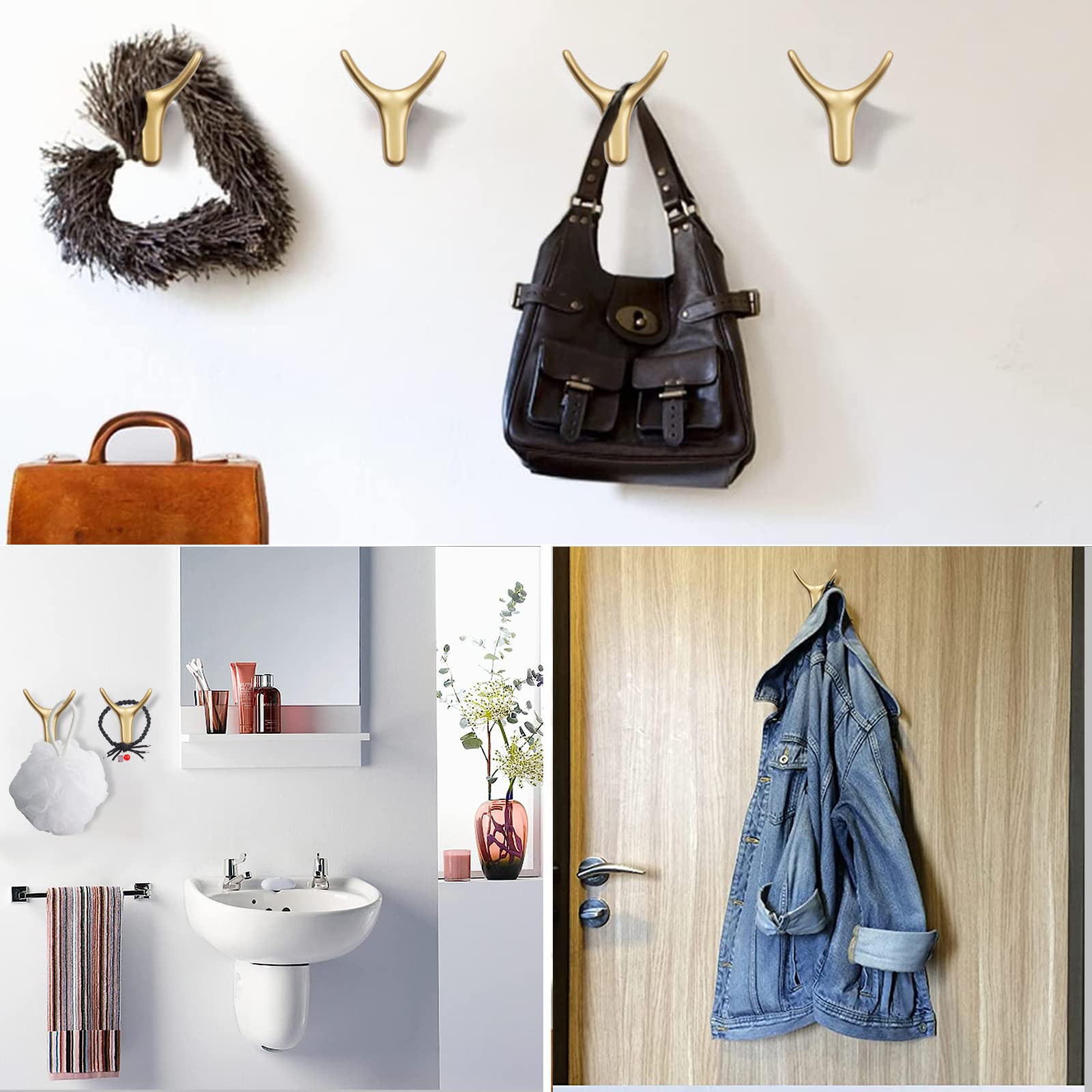 4 Stück Garderobenhaken Gold - Doppelhaken Aus Aluminium Mit Montagezubehör