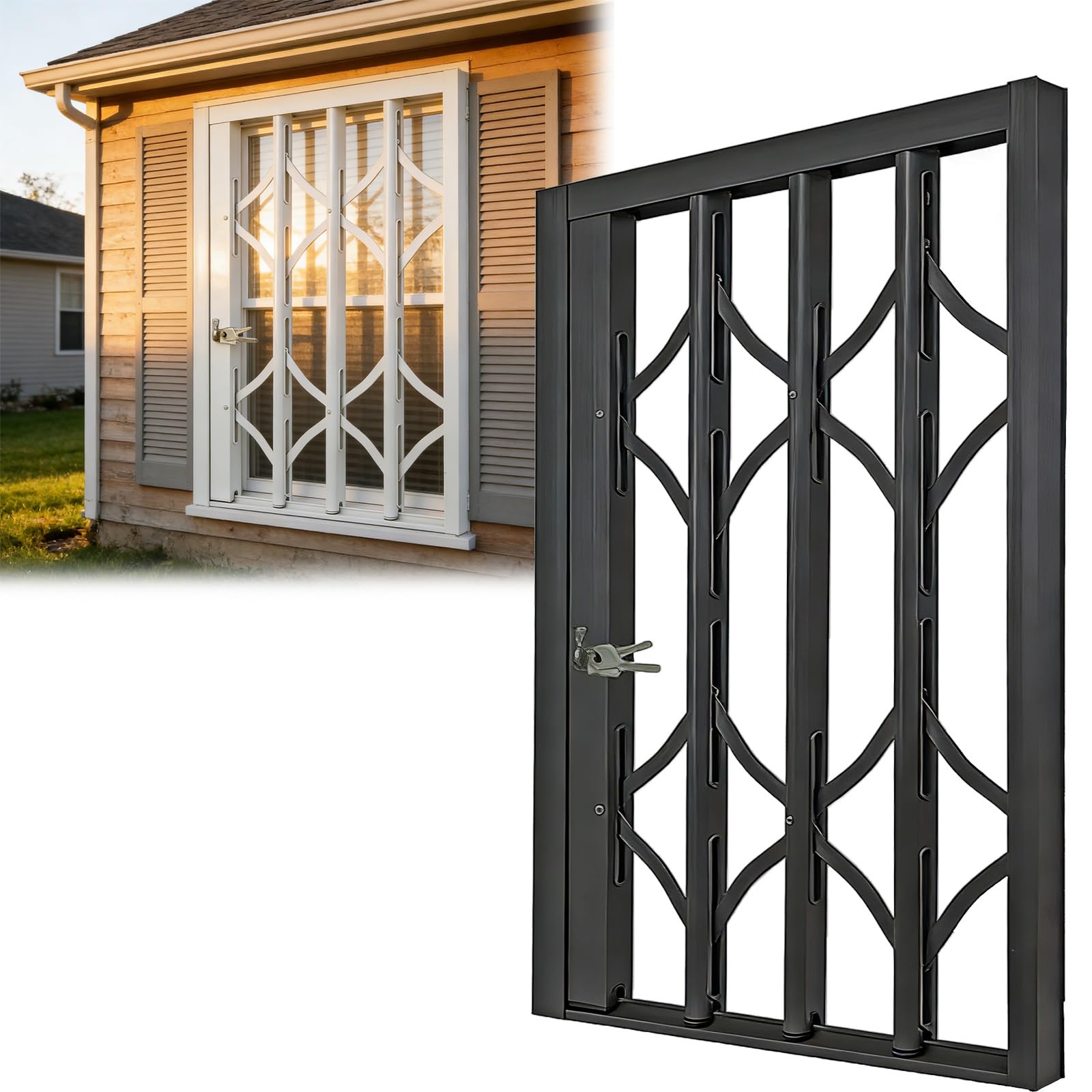 Burglar Bar, 55x39in / 140x100cm Aluminum Alloy Dark Grey Telescoping Retractable, for Basement, Shed &amp; Attic Windows Reliable Burglary Prevention