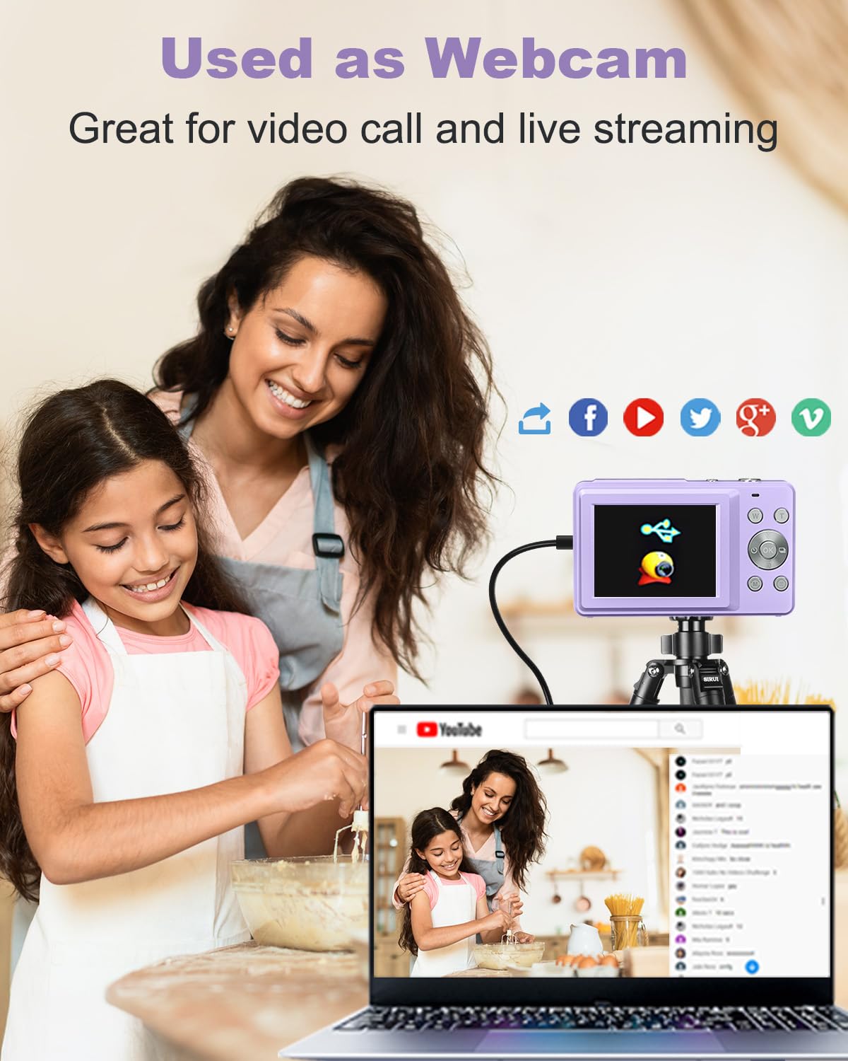 Fotocamera digitale 1080P 44MP, schermo LCD da 2,4 pollici, zoom digitale 16X, funzione selfie e autoscatto, compatta e portatile ideale per vlog, bambini, adolescenti e principianti