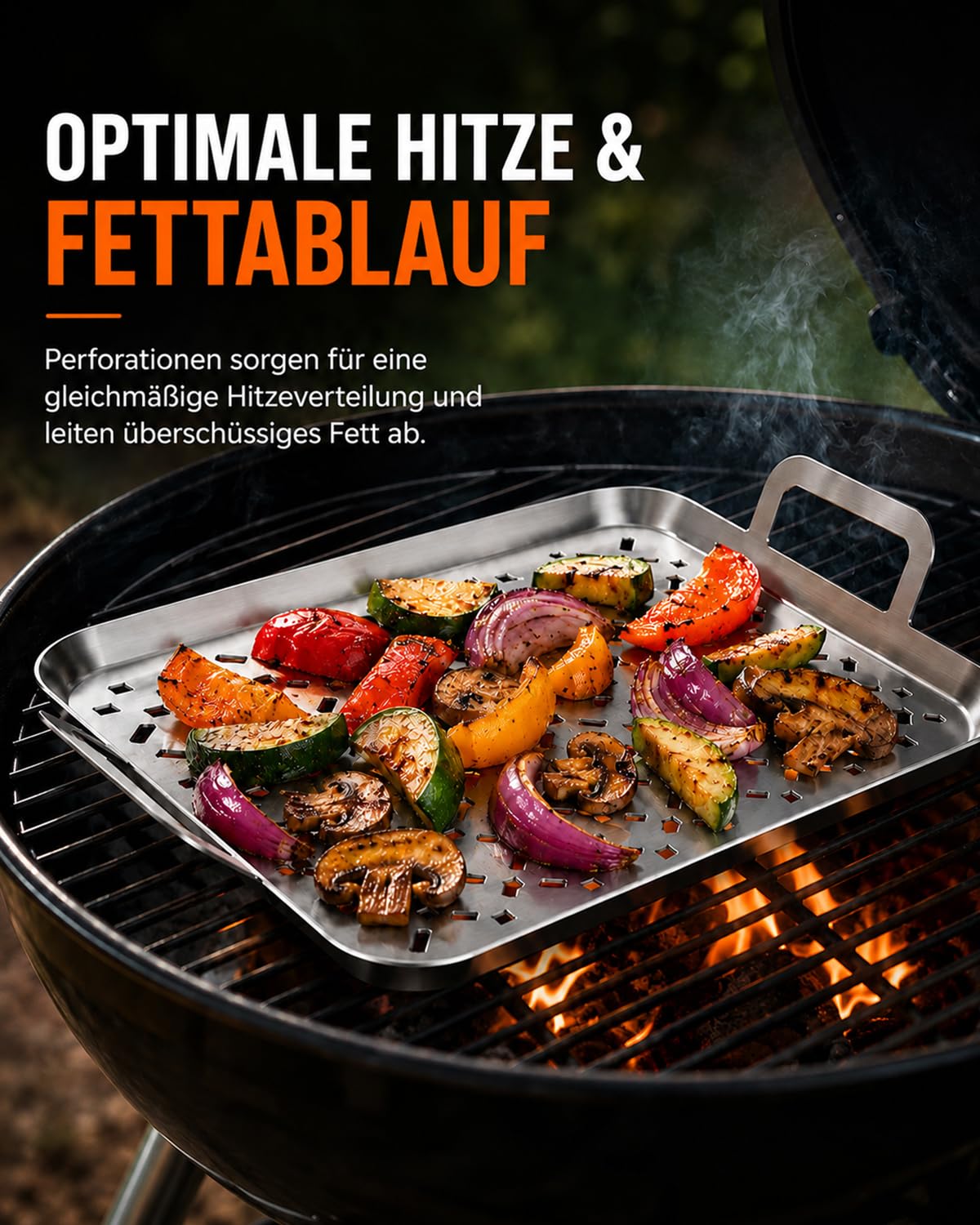 3-teiliges Set Grillpfannen aus 430 Edelstahl, gelochte Grillplatten mit Griffen für Gemüse, Fisch & Beilagen, spülmaschinengeeignet und stapelbar, passend für alle Grills