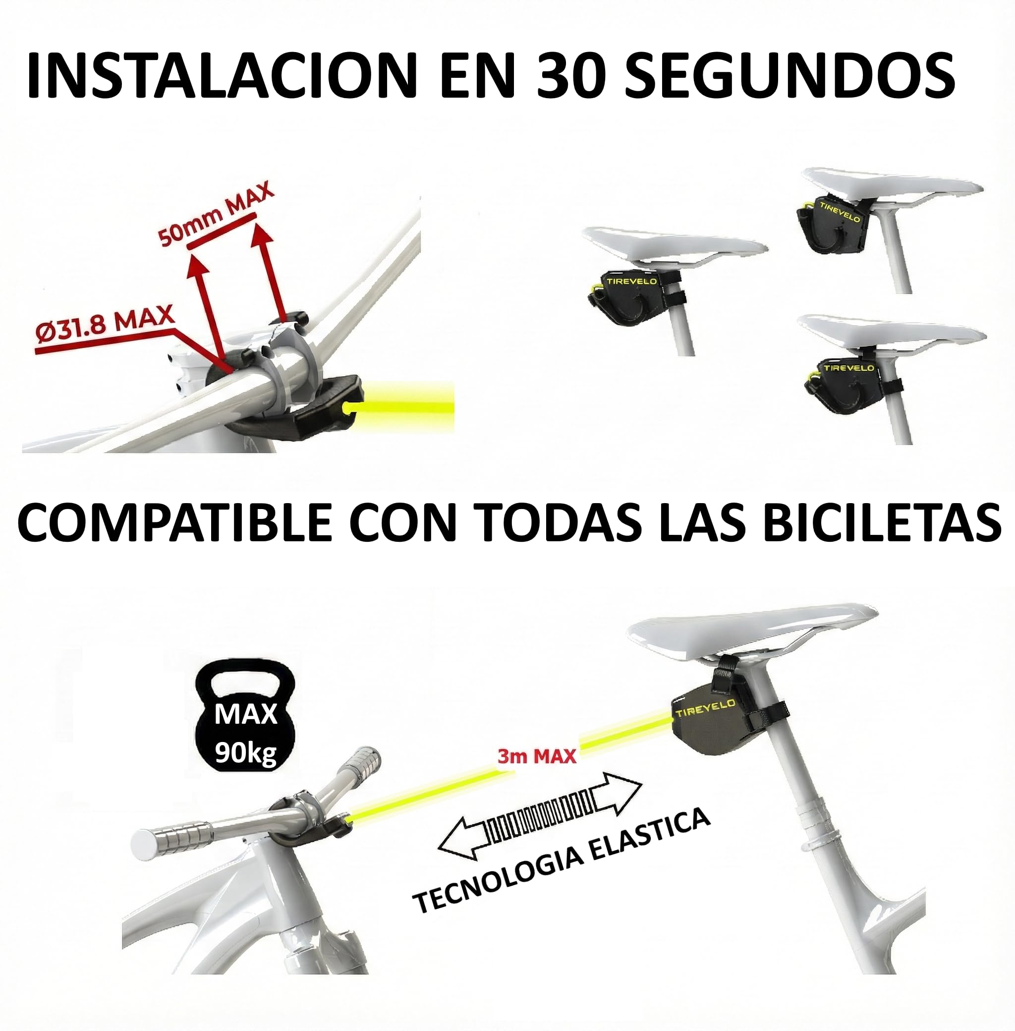 TIRE VELO – Cuerda de Remolque Bicicleta Sistema de Remolque Retráctil para Bicicleta Niños y Adultos – Cuerda Elástica de Tracción MTB & E-Bike – Tecnología Cero Tirones – Instalación 30 Segundos