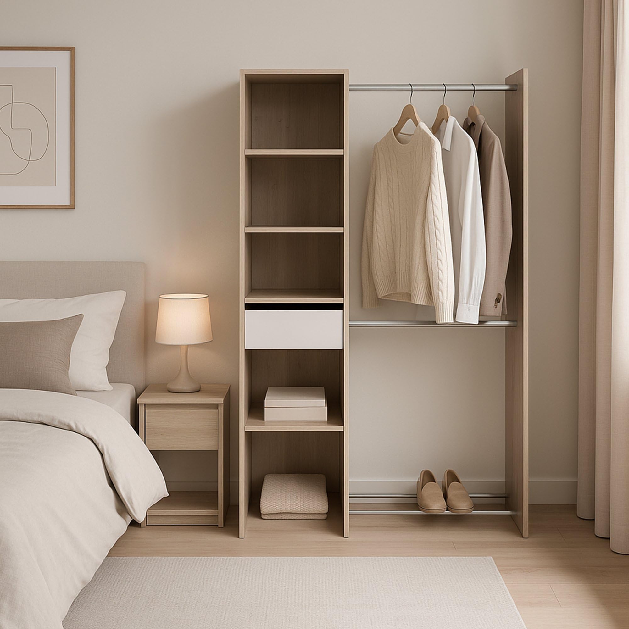 Dmora - Guardaroba grande Adour, Mobile camera da letto, Cabina armadio portabiti, Armadio appendiabiti, 118x40 h183 cm, Rovere e Bianco opaco