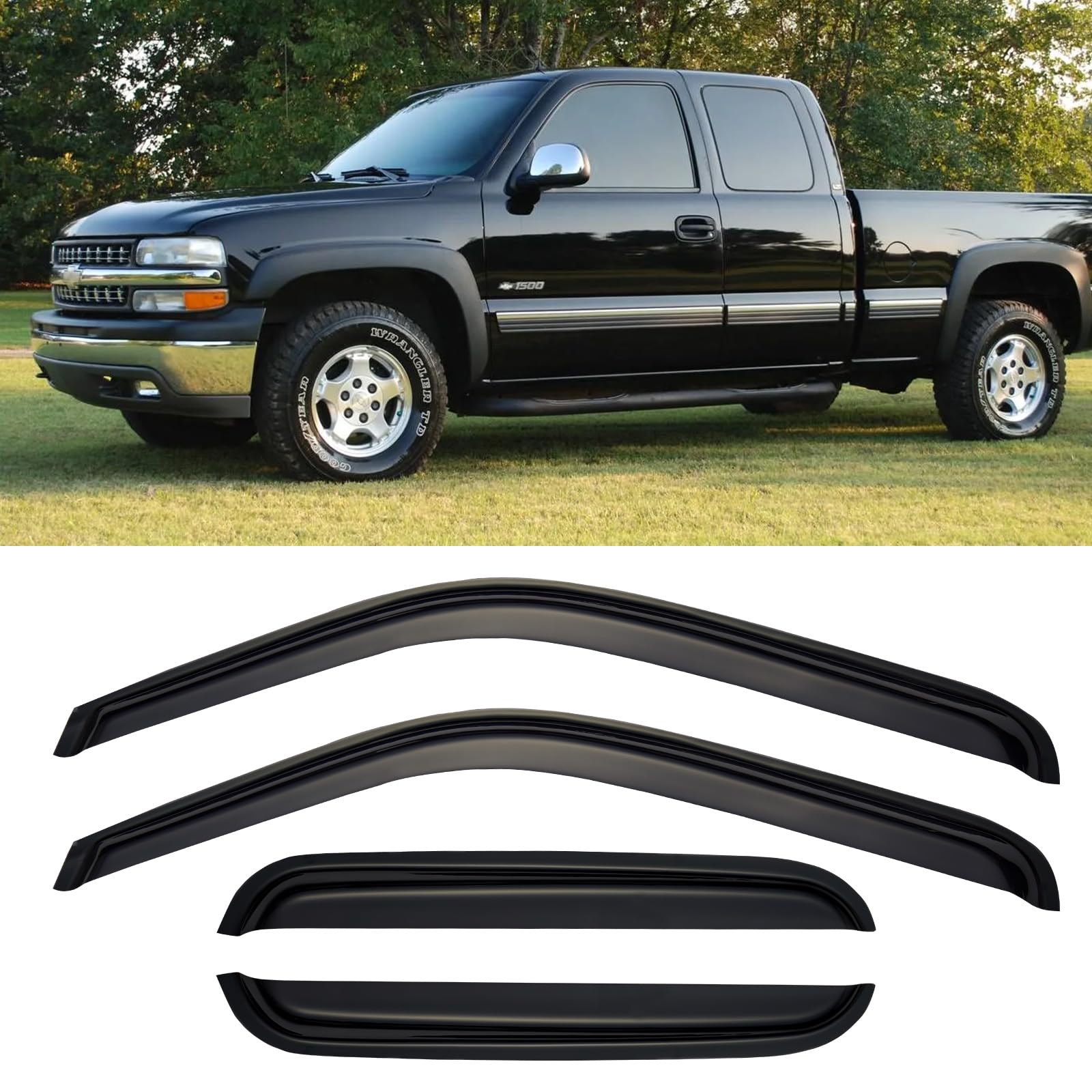 Window Rain Guards for 1999-2006 Chevy Silverado/GMC Sierra 1500/2500/3500/2500HD, Window Vent Visors Shades Wind Deflectors for 2007 Silverado/Sierra Classic Model Extended Cab