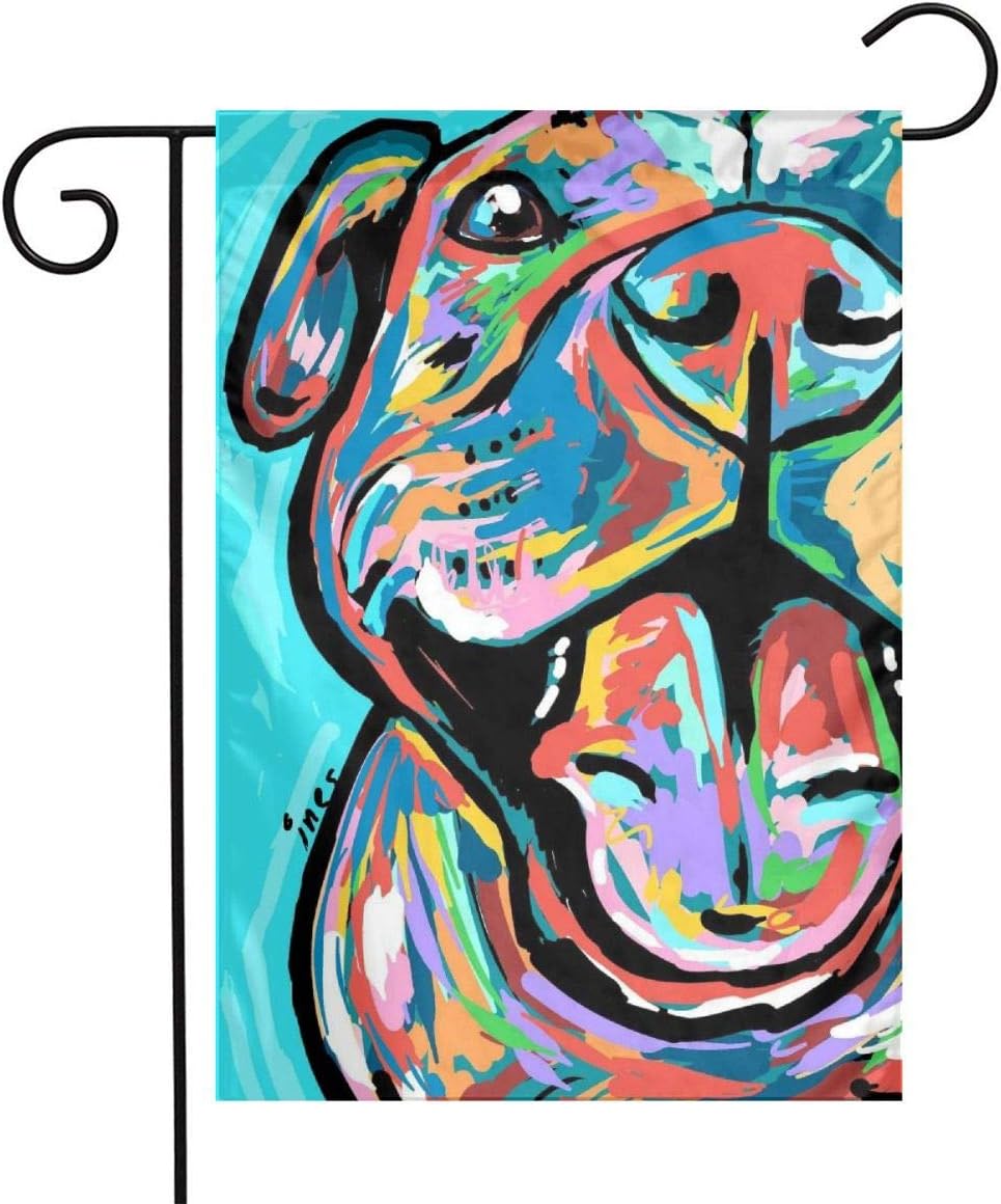 Colorful Pitbull Paintings Garden Flags House Indoor & Outdoor Welcome Decorations,Waterproof Polyester Yard Decorative for Game Family Party Banner