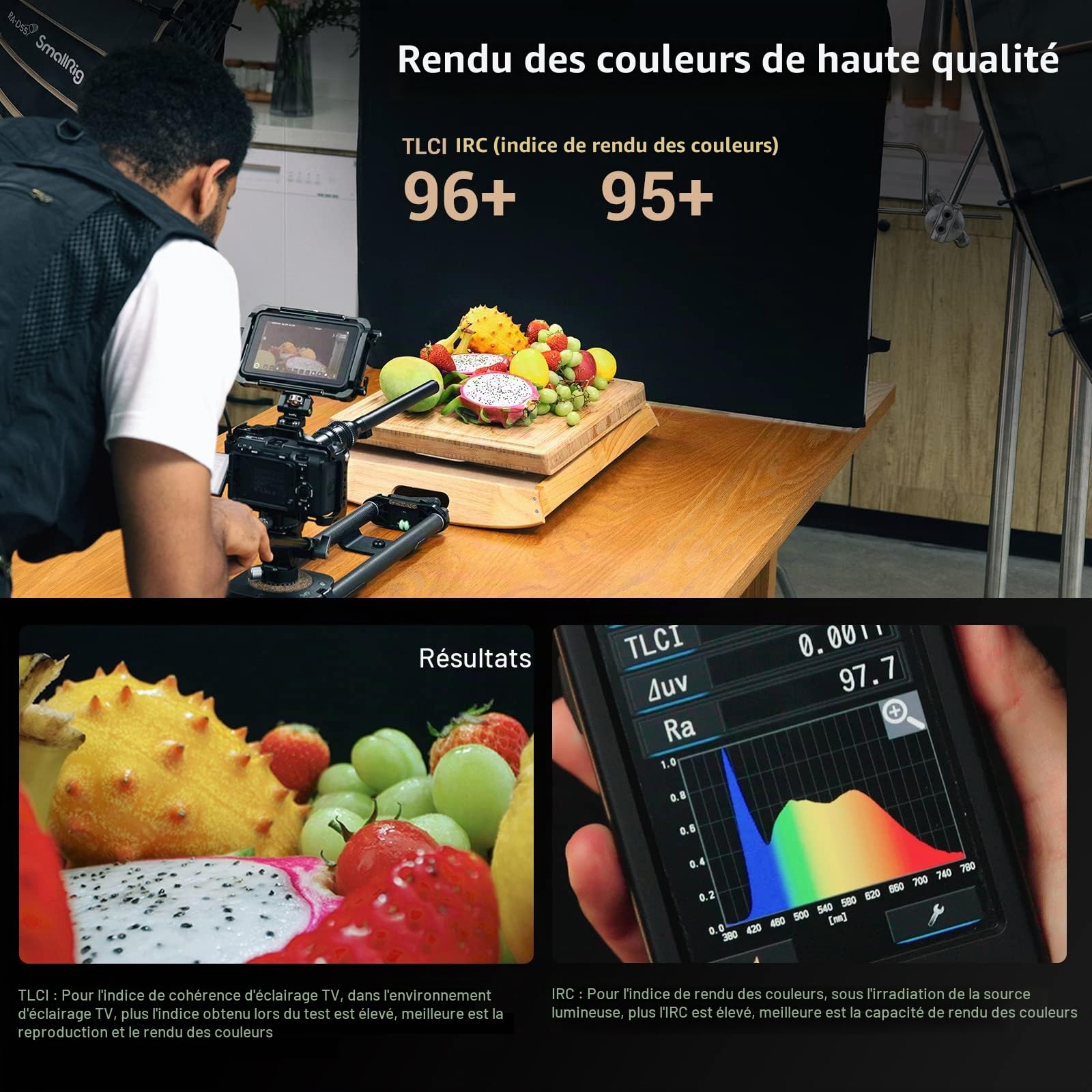 SMALLRIG 220W COB Video Light, Bicolore 2700K-6500K 84500Lux Continuous Output Light avec 9 Effets d'Eclairage, CRI 95+ Bowens Mount Light avec 2 Méthodes d'alimentation App Control, RC 220B - 3621