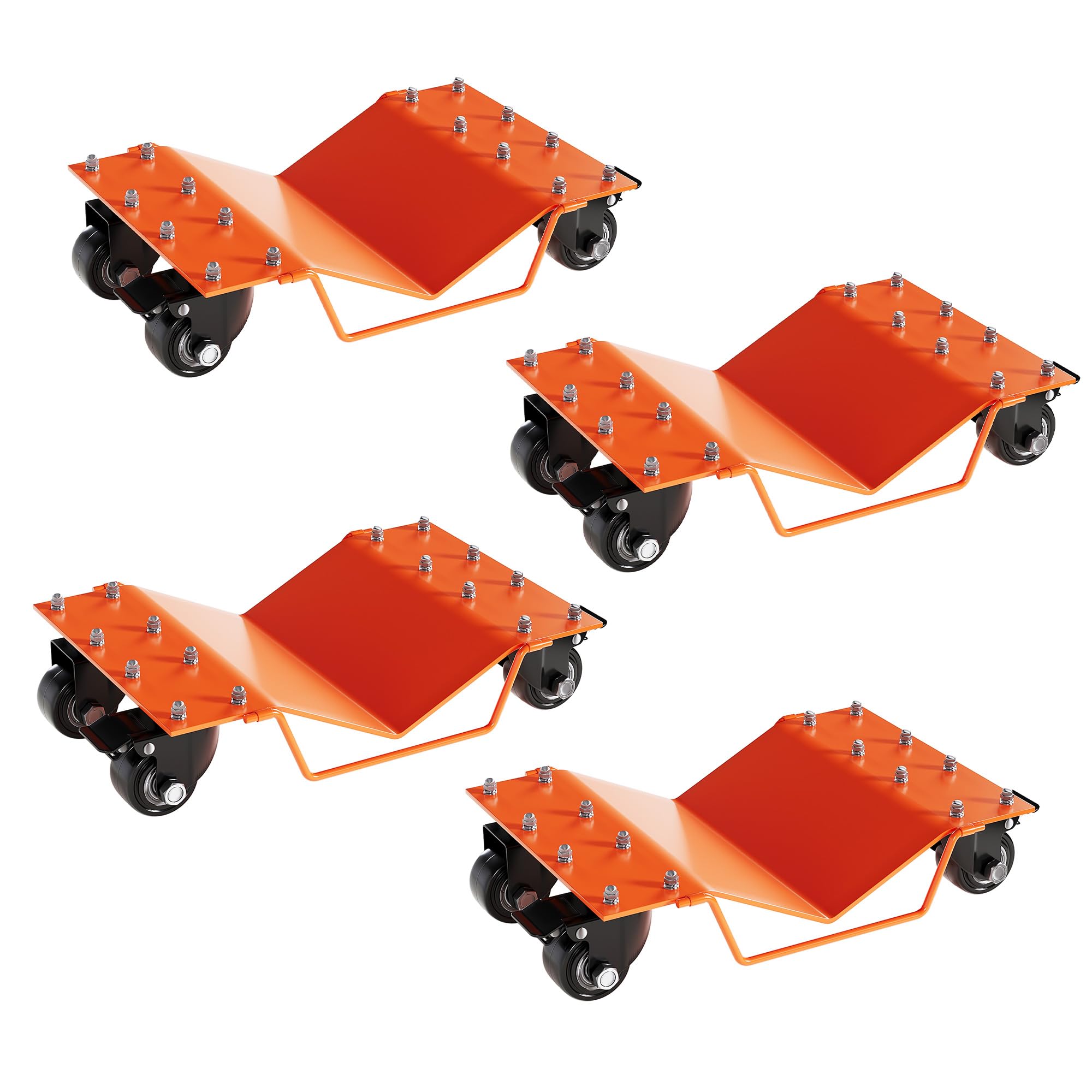 Car Wheel Dolly Set of 4, 2000LBS Car Moving Dolly, Heavy Duty Wheel Dollies, Steel Tire Skates with Brakes Moving Cars, Trucks, Motorcycles, Boats, Orange