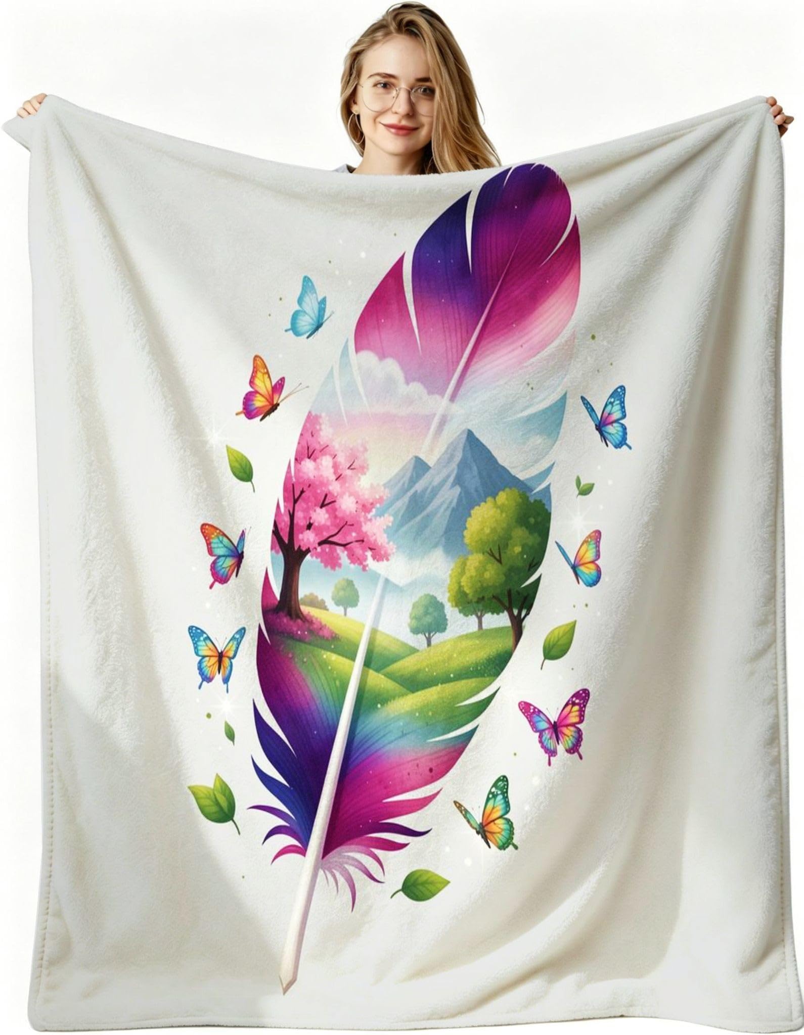 Manta Entretiempo Grande, Plumas de Colores, 220x240 cm, AQ9209