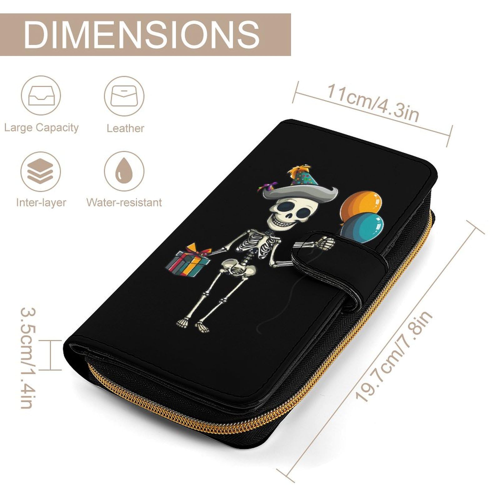Halloween Skeleton Birthday Party (3) Leather Long Pouch Wallet for Men And Women Large Capacity Clutch Cash Wallet with Zippered