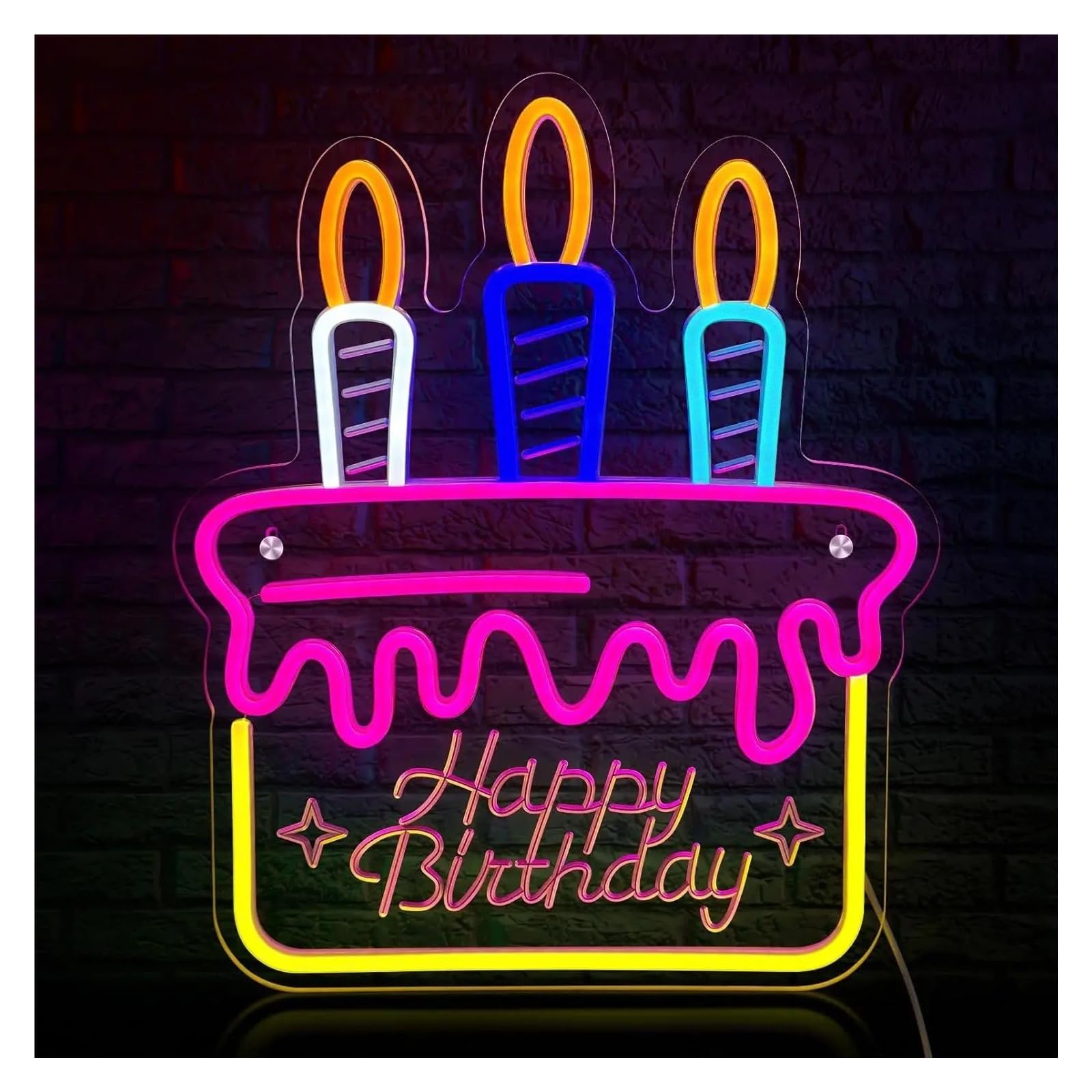 Lemst One Color Signs Lamp Happy Birthday Cake Neon Sign Reusable Decorations For All Birthday Party Wall Backdrop Usb Powered Light 35Cmх28.6cm