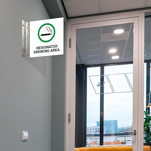 Miniatura 2 de Señal designada para proyectar área de fumar, doble cara, 6 x 6 pulgadas, ACM, con accesorio de níquel cepillado, fabricado en Estados Unidos
